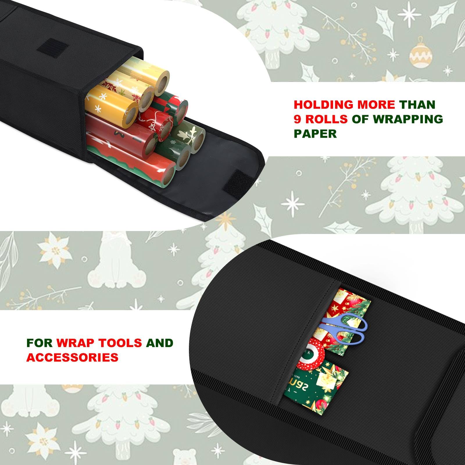 Demao Wrapping Paper Storage Bag 31'', Gift Wrapping Paper Organizer Storage Containers With Pocket For Crafts Poster Tools, Chr