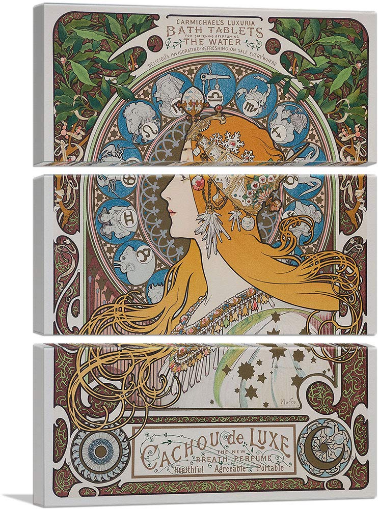 Artcanvas La Plume Zodiac 1896 Canvas Art Print Stretched Framed Painting Picture Poster Giclee Wall Decor By Alphonse Mucha - 9