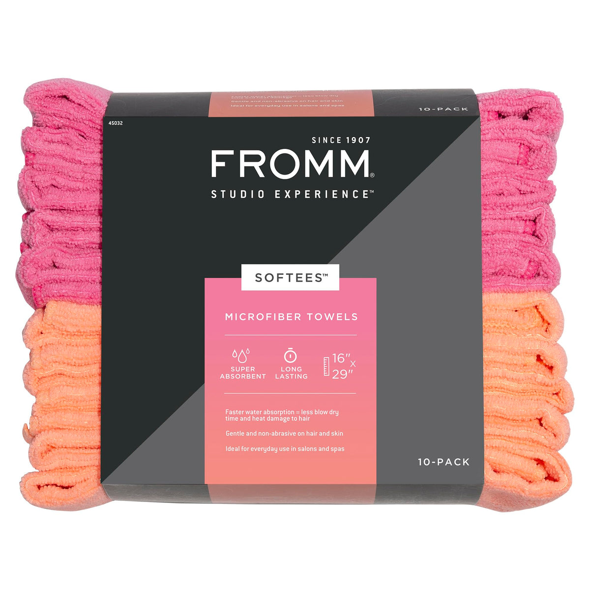Fromm Softees Microfiber Salon Hair Towels for Hairstylists, Barbers, Spa, Gym in Hot Pink/Orange, 16'' by 29'', 10 Count Perfec