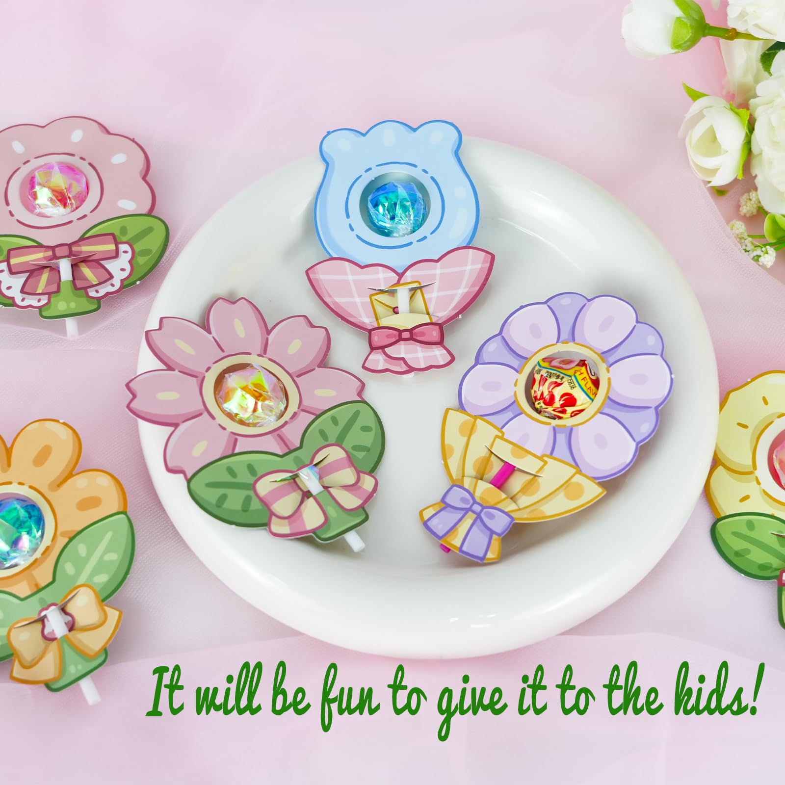 Voyesvo Christmas Decorations - Christmas Gifts - 60Pack Cute Flower Candy Card, Birthday Decorations, Party Favors For Kids 8-1