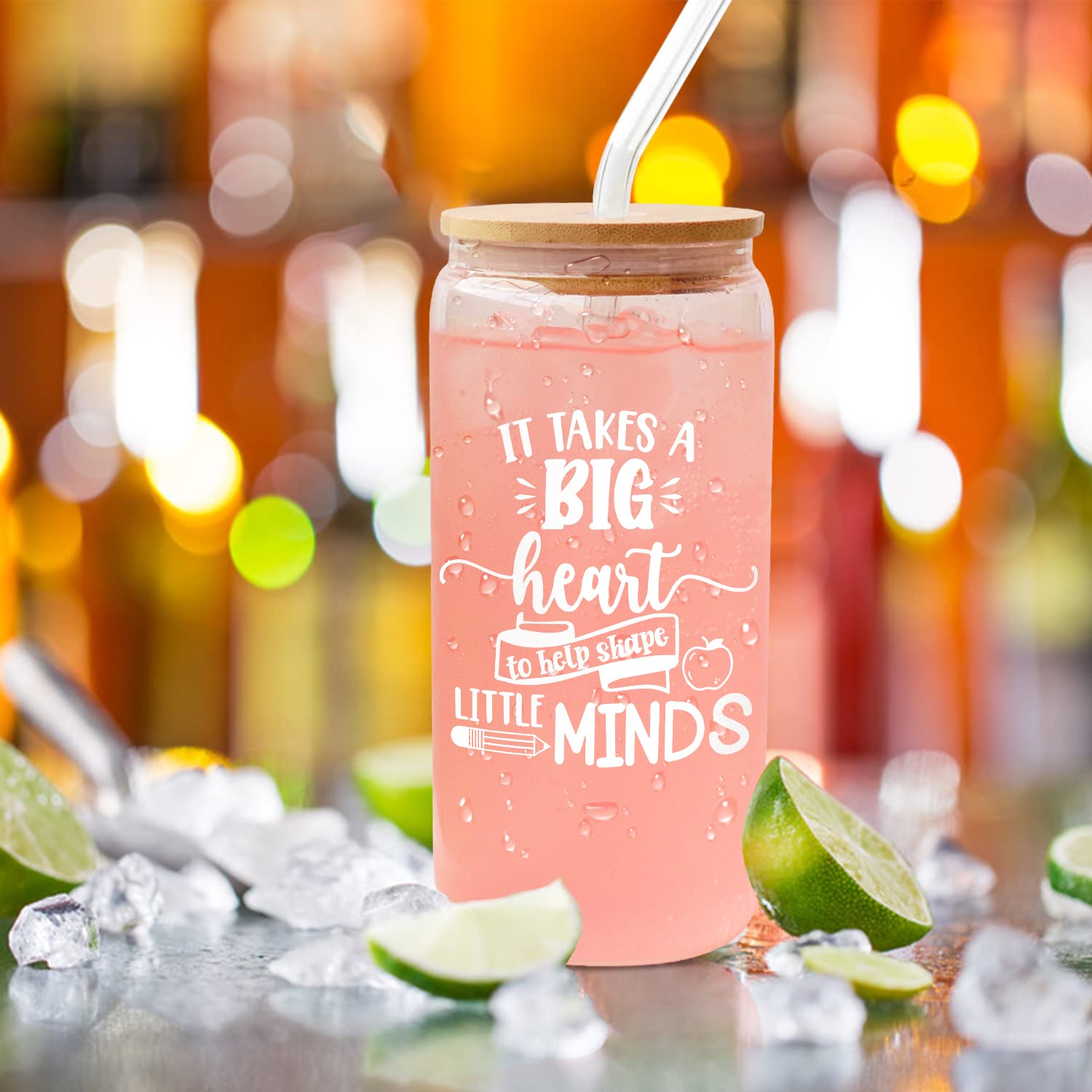 Frerdui Teacher Cup - 16oz Glass, Unique Gift for Teachers, Ideal for Appreciation, Christmas, and Mother's Day, Middle Size, Teacher Glass Cup