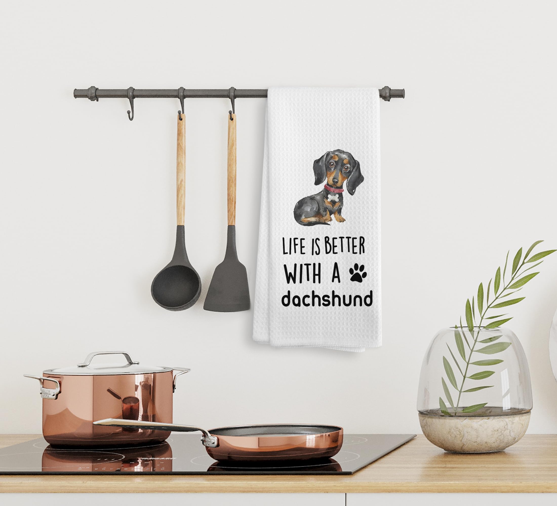 NOQL Dachshund Kitchen Towels and Dishcloths, Wiener Dog Gifts for Women, 1624 Inches(Dachshund-5)