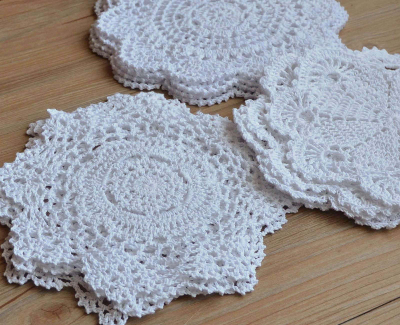 Southmage 12 Hand Crochet Lace Doilies Lot White Round Table Runners Wedding Coasters