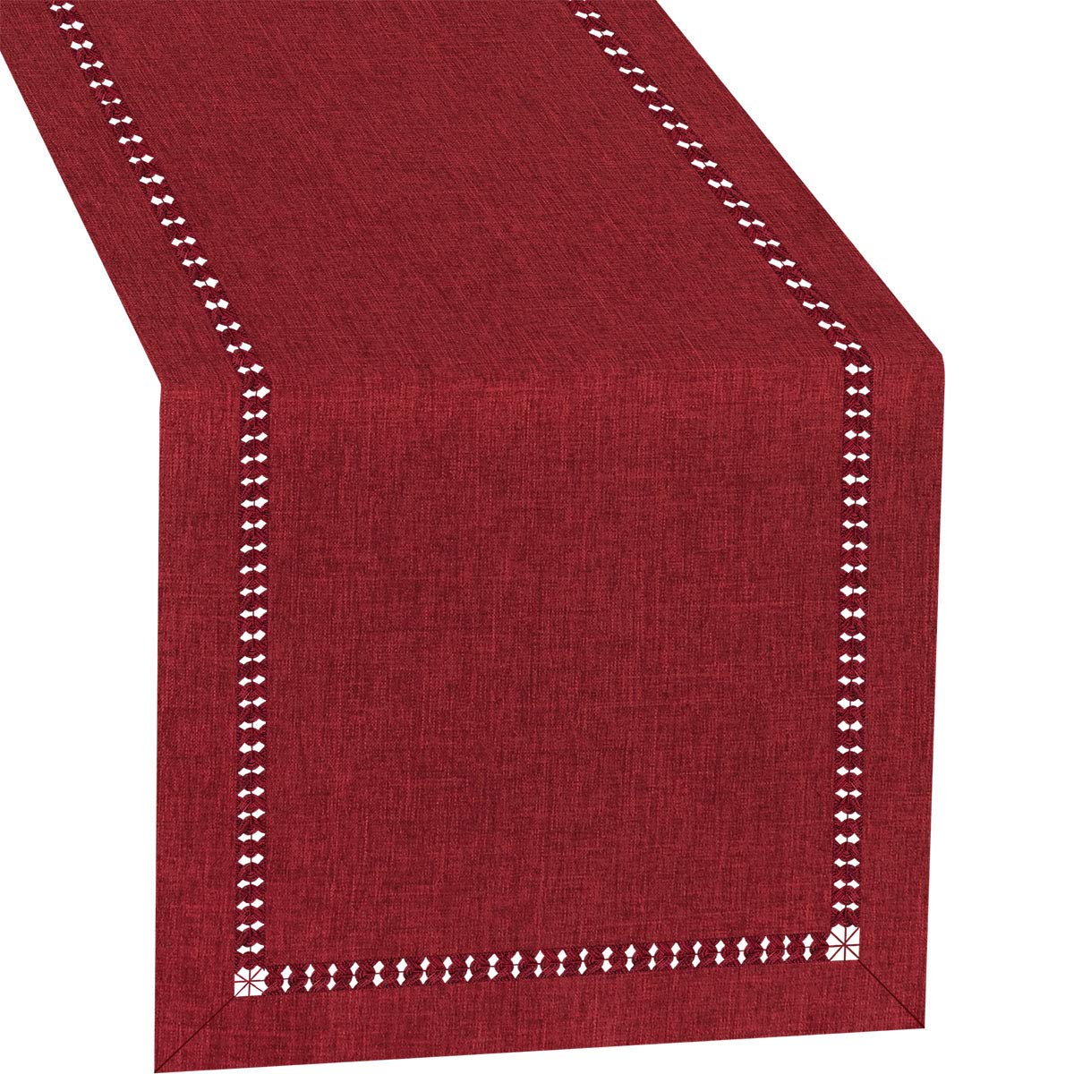 Grelucgo Small Hort Handmade Hemstitched Polyester Rectangle Table Runners Dresser Scarves, Cranberry 14X36 Inch