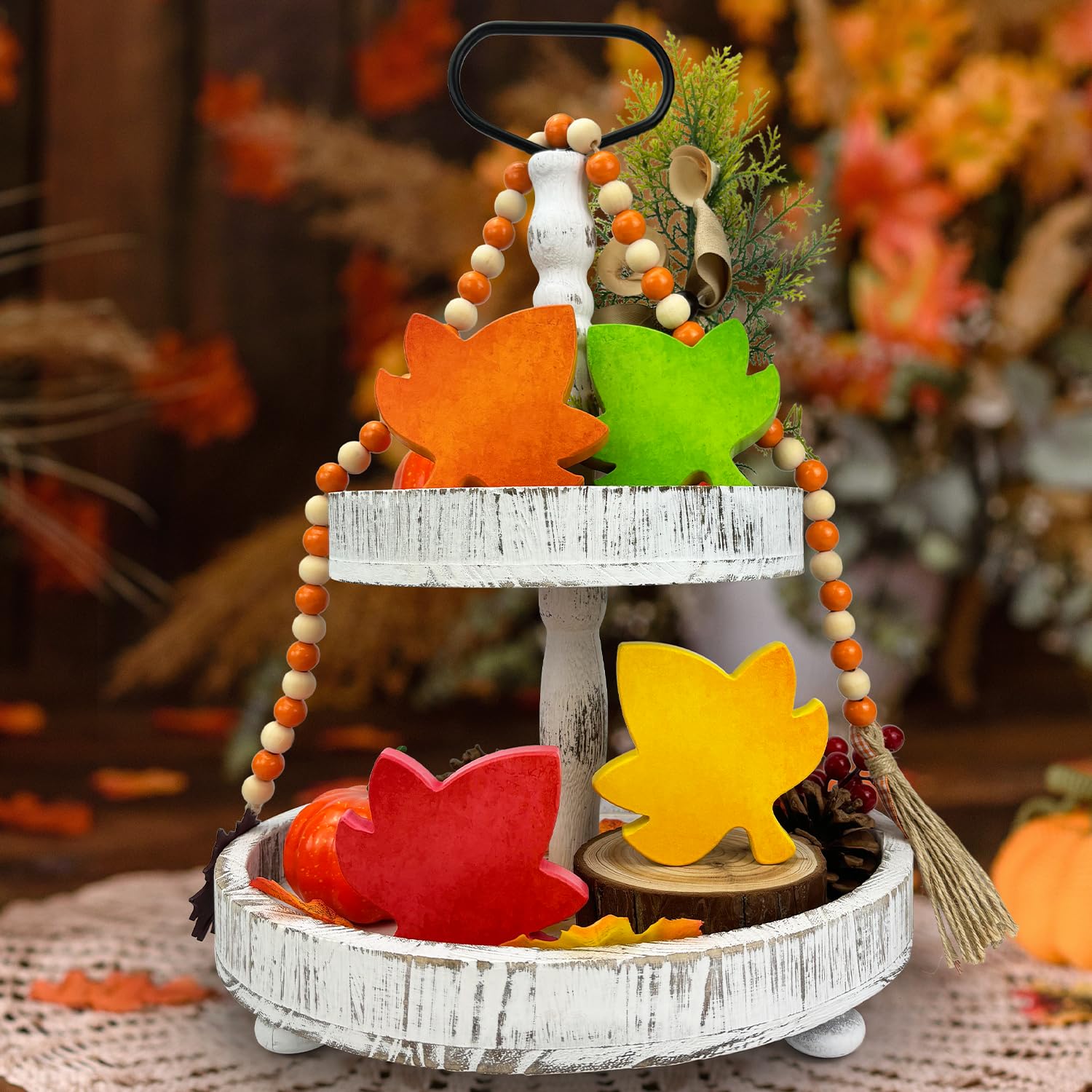 Fall Table Decor 4 PCS, Autumn Harvest Maple Leaves Decorations for Home Indoor, Thanksgiving Centerpiece for Office Kitchen Par