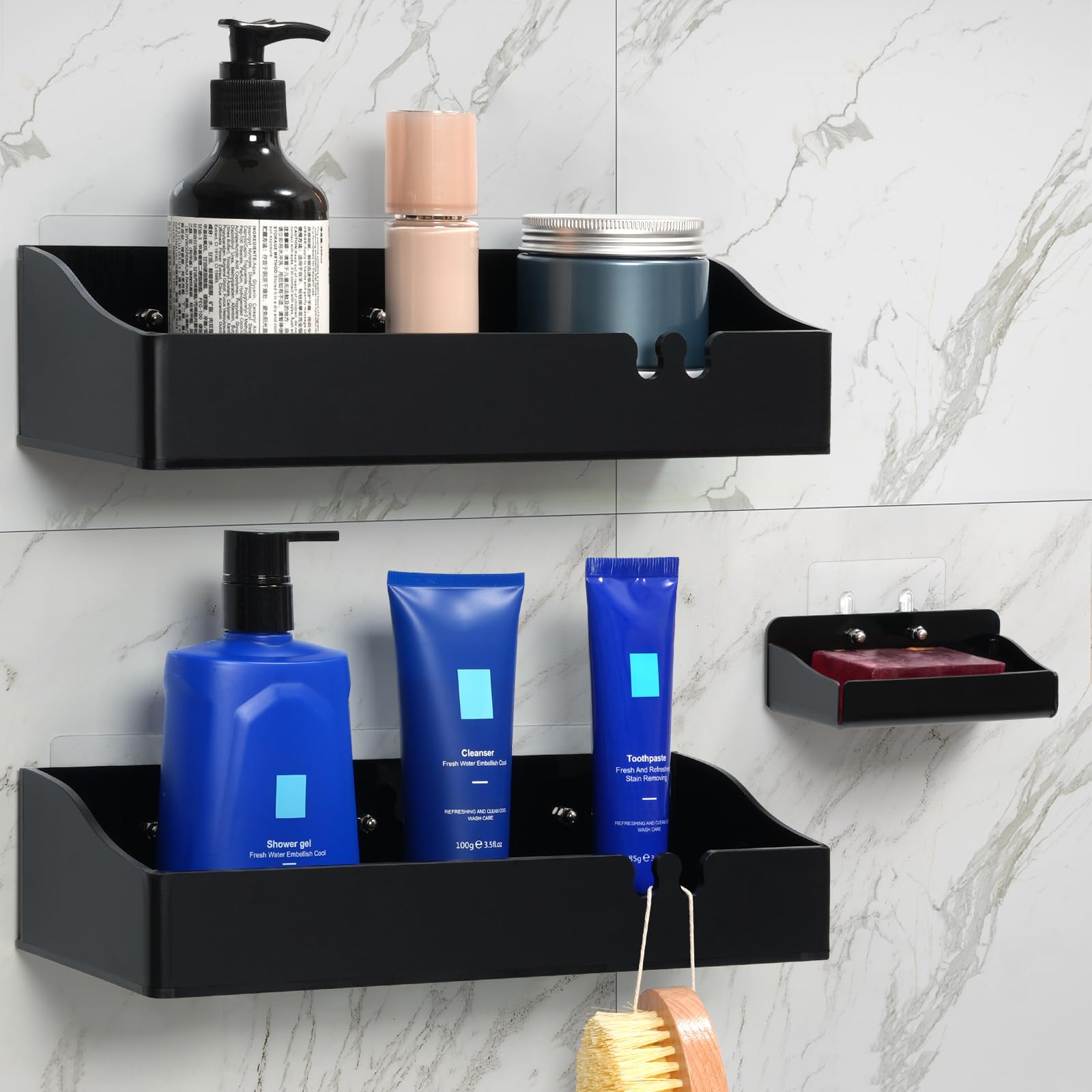 Yawsoup Acrylic Shower Caddy Shelves 3 Pack, Adhesive Shower Organizer, Wall Mounted Bathroom Shelves, No Drilling Required, For