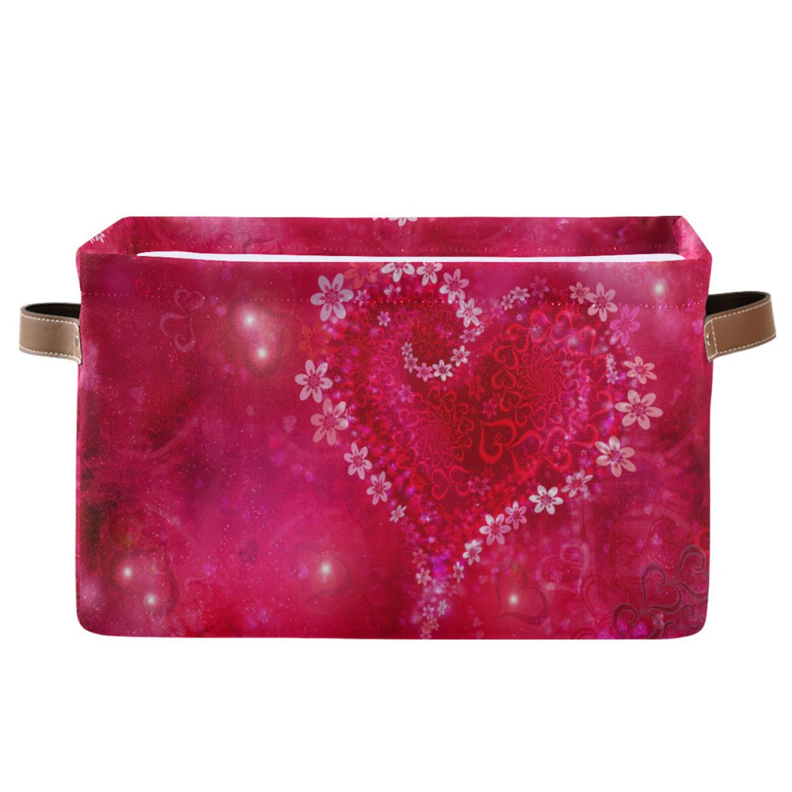 Senya Valentine'S Day Basket With Handles, Valentine'S Day Love Heart Foldable Fabric Collapsible Storage Bins Organizer Bag For