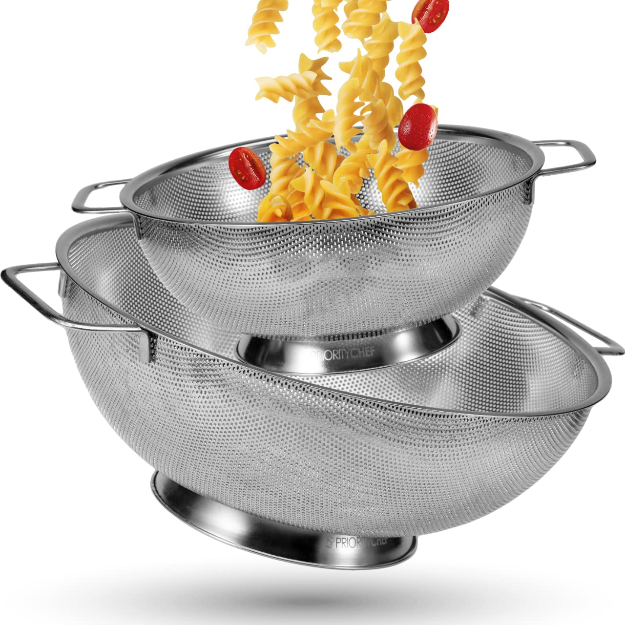 Priority Chef Stainless Steel Colander and Strainer - 3 Quart & 5 Quart Bundle