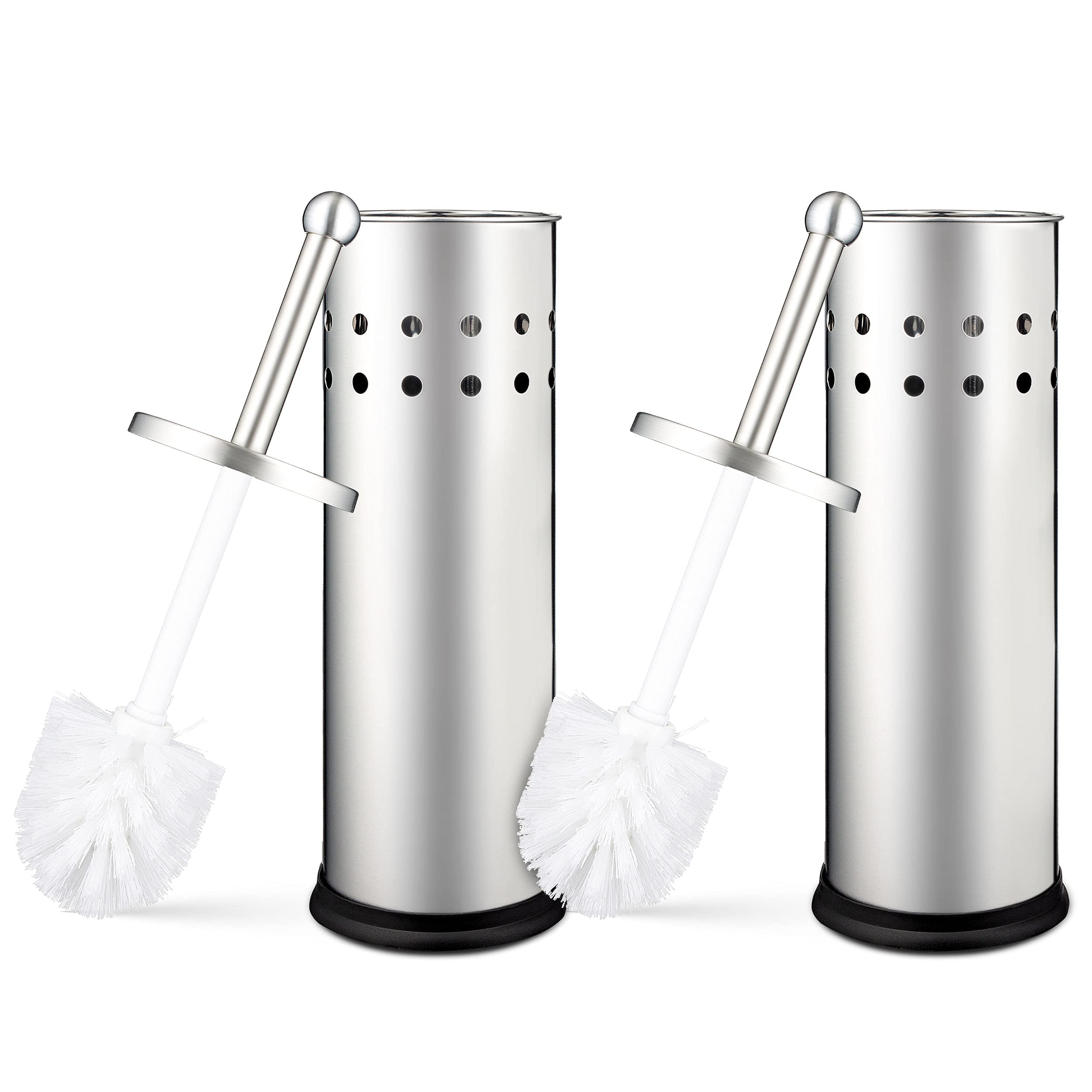 Home Intuition Modern Brushed Stainless Steel Toilet Brush & Holder Set, Bathroom Bowl Scrubber With Holder, 2 Pack