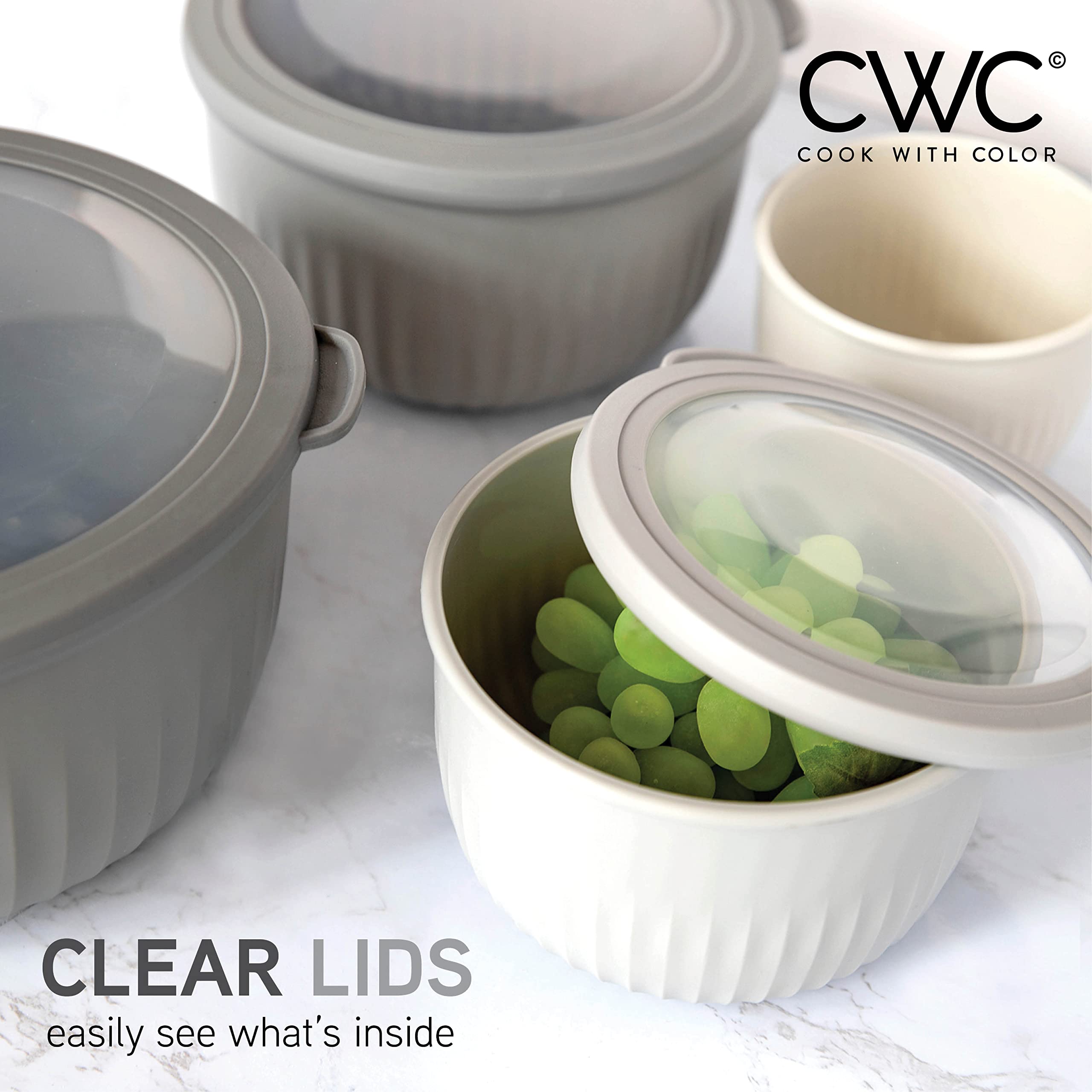 Cook With Color Prep Bowls With Lids- Deep Mixing Bowls Nesting Plastic Small Mixing Bowl Set With Lids (Grey Ombre)