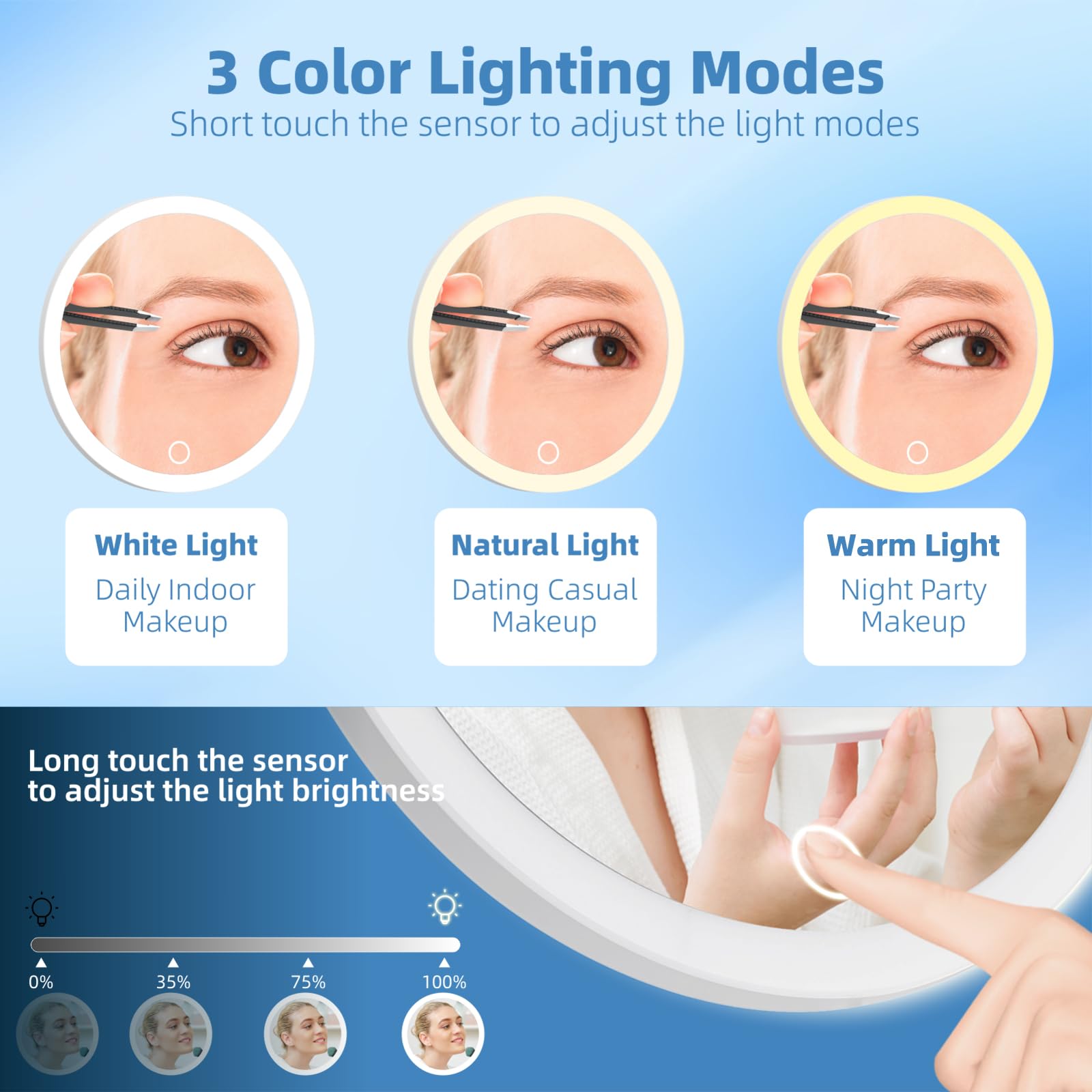 10X Magnifying Mirror With Light, Magnifying Mirror With Suction Cups, Led Makeup Magnifying Mirror With 3 Color Modes & Adjusta
