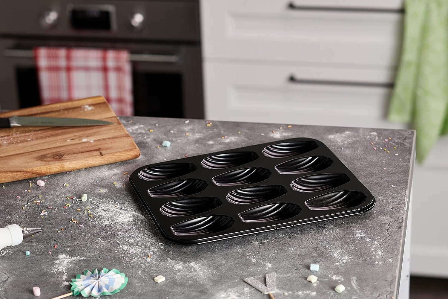IBILI 12 Cup Madeleine Pan Mold with 12 Wells Non Stick  Warp Proof Rolled Steel Plate Tea Cake Pan for Madeleines  Cakelet Pan - Made in Spain