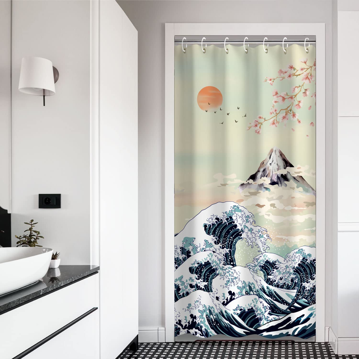 Rosielily Stall Shower Curtain 36''X72'' Inches Small Shower Curtain Anime Japanese Wave Shower Curtain Cool Art Shower Curtain