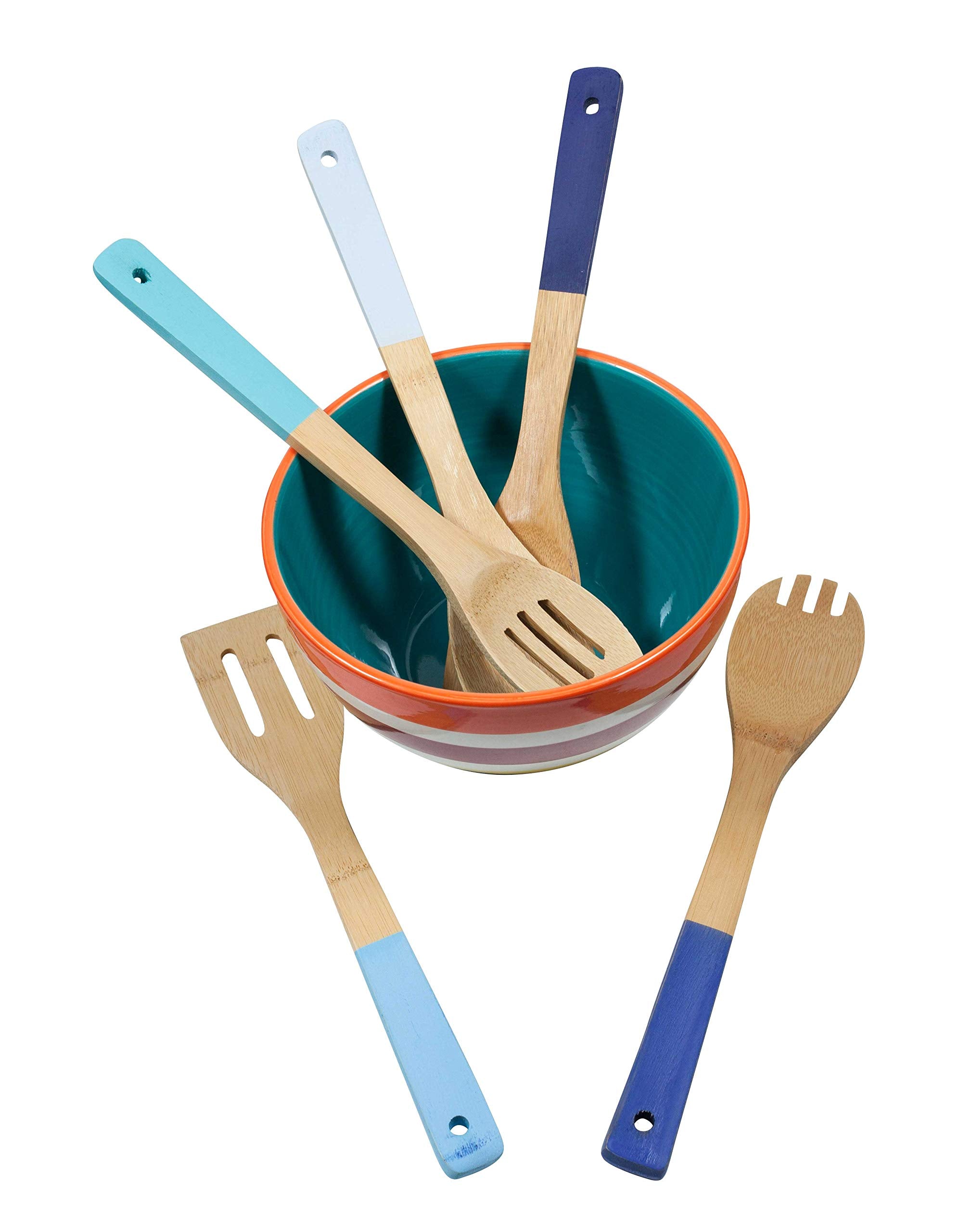 Core Bamboo 5 Piece Bamboo Kitchen Utensil Set - Includes Spoon, Slotted Spoon, Spork, Spatula And Solid Turner - Assorted Blue