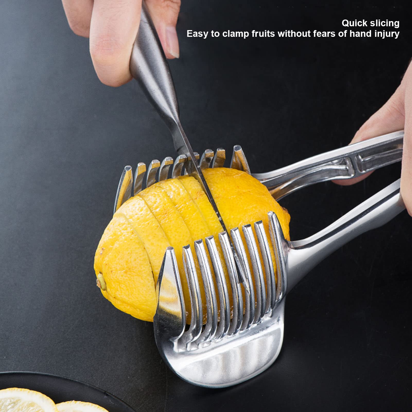 Tomato Slicer Lemon Cutter, Multipurpose Handheld Round Fruit Tongs Durable Eco Friendly Tongs Design Easy Slicing Kiwi Fruits V