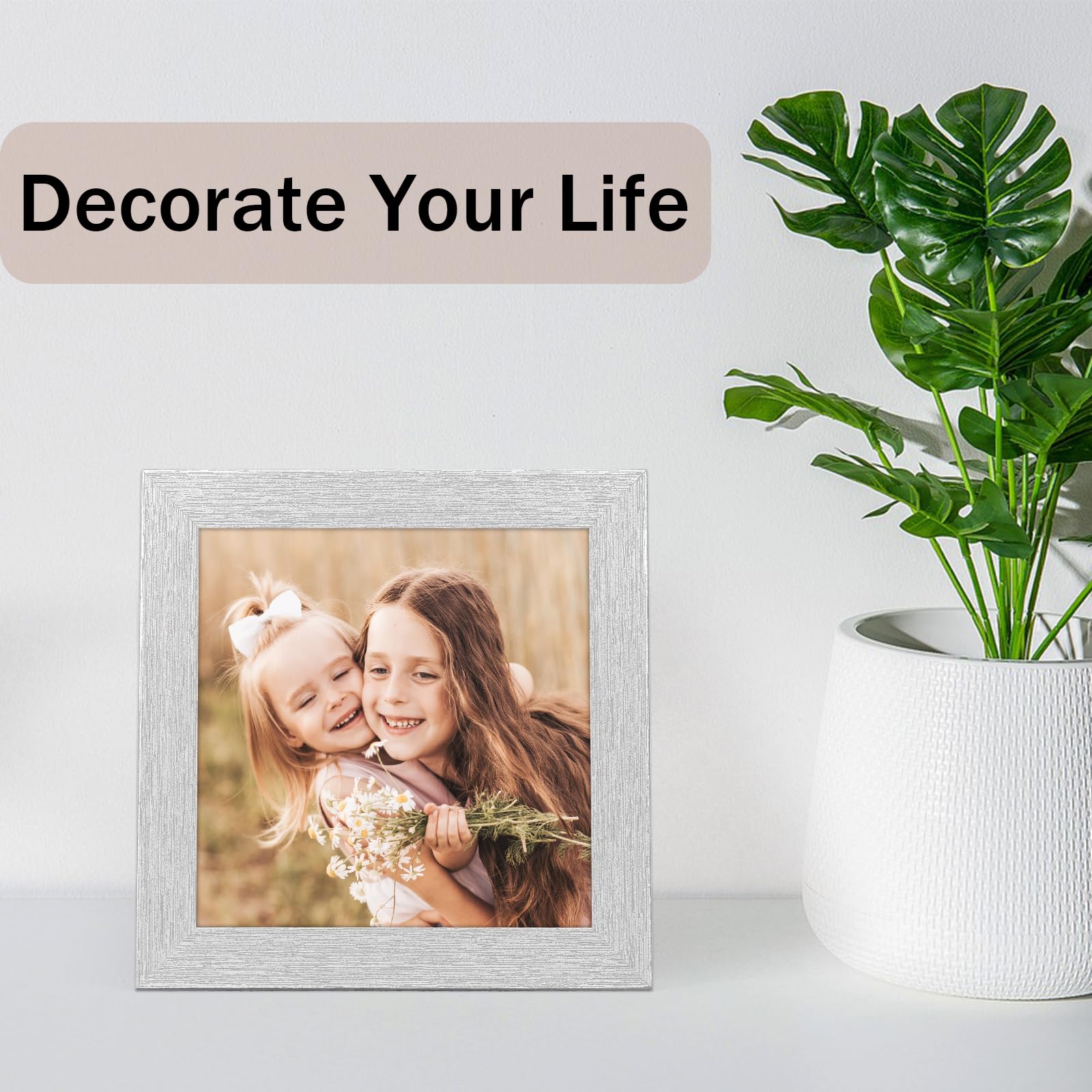 ORIVAN 5x5 Picture Frame Wood Display 5x5 Picture Distressed Silver Square Photo Frame for Wall and Tabletop Decoration