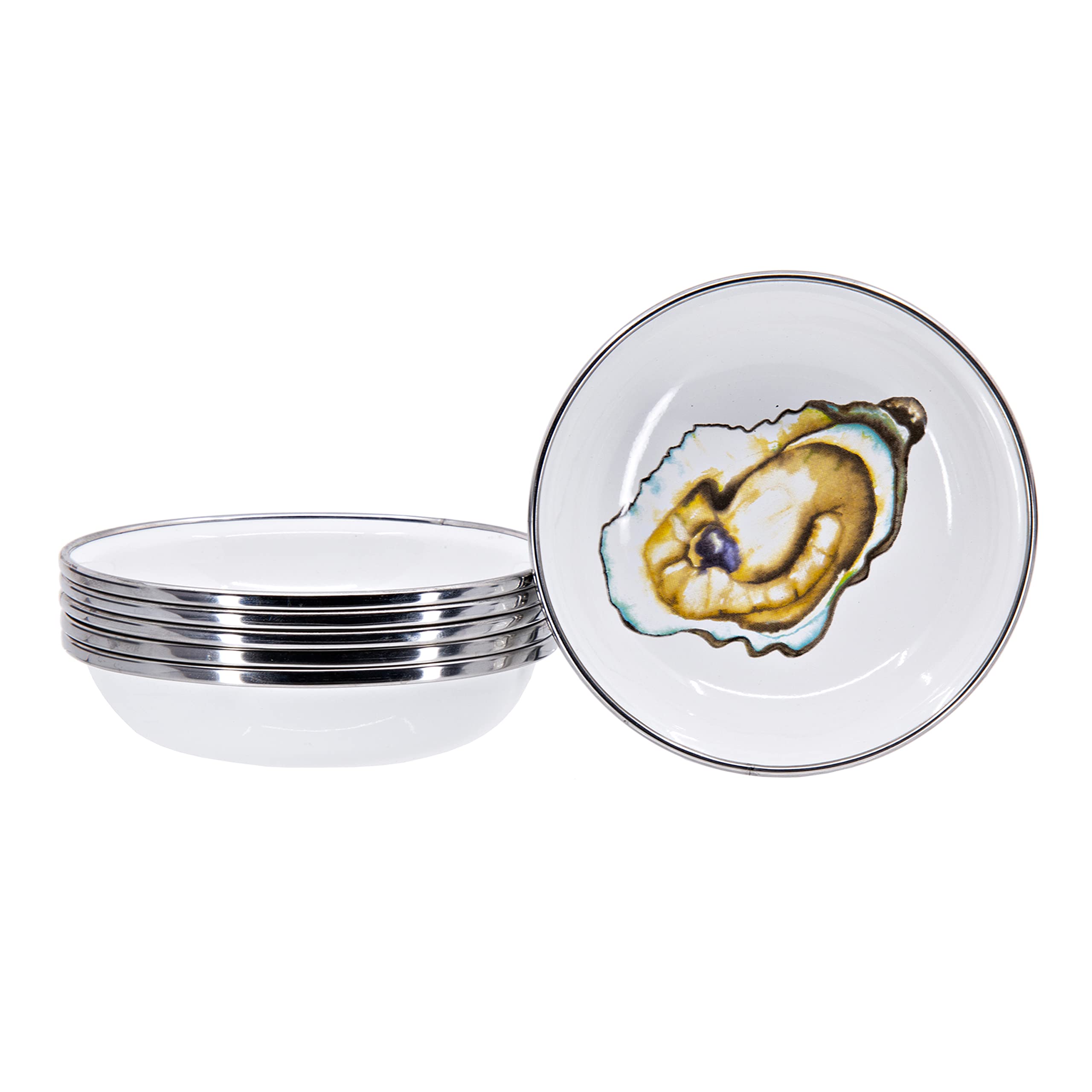 Golden Rabbit Enamelware - Oyster Pattern - Set Of 6-4Oz Tasting Dishes