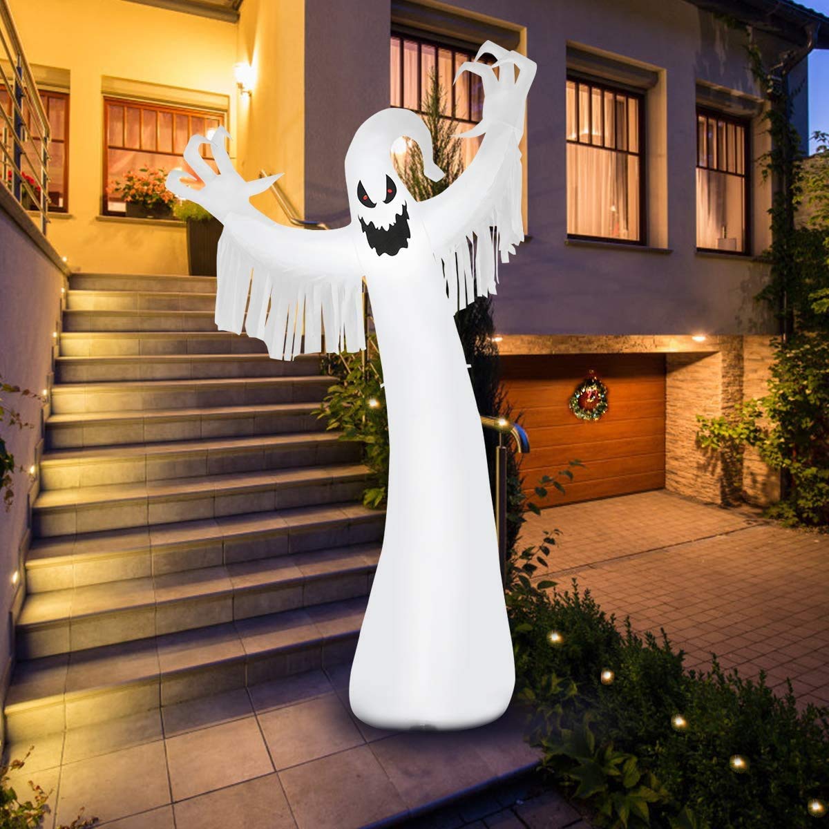 Tangkula 12 FT Halloween Inflatable Ghost, Halloween Ghost Decoration w/Blower and LED Lights, Tear-Proof Air Blown Ghost Party 