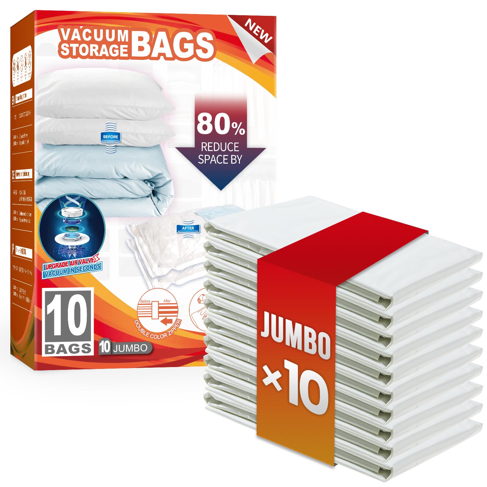 TAILI 10 Pack Vacuum Storage Bags for Comforter and Blankets  Jumbo Vacuum Seal Bags for Bedding 40x31 Inch  Space Saver Bags for Clothes  Pillows  Saving More Closet Space