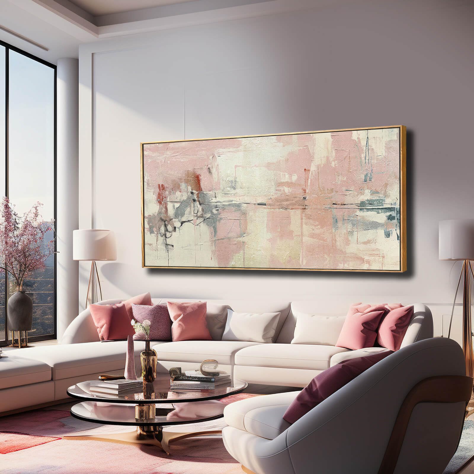 Yjyart Pink Abstract Wall Art Room Decor For Teen Girls Modern Living Room Canvas Wall Art Bedroom Pictures Office Decoration Fo