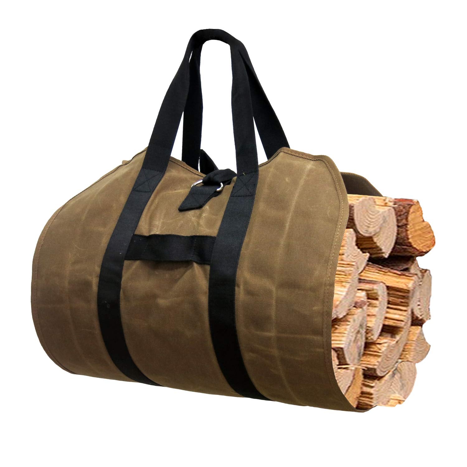 Firewood Carrier, Heavy Duty Canvas Bag, Large Log Waxed Carrier Tote Bags Fireplace Logs Wood Stove Accessories, Campfire Chime