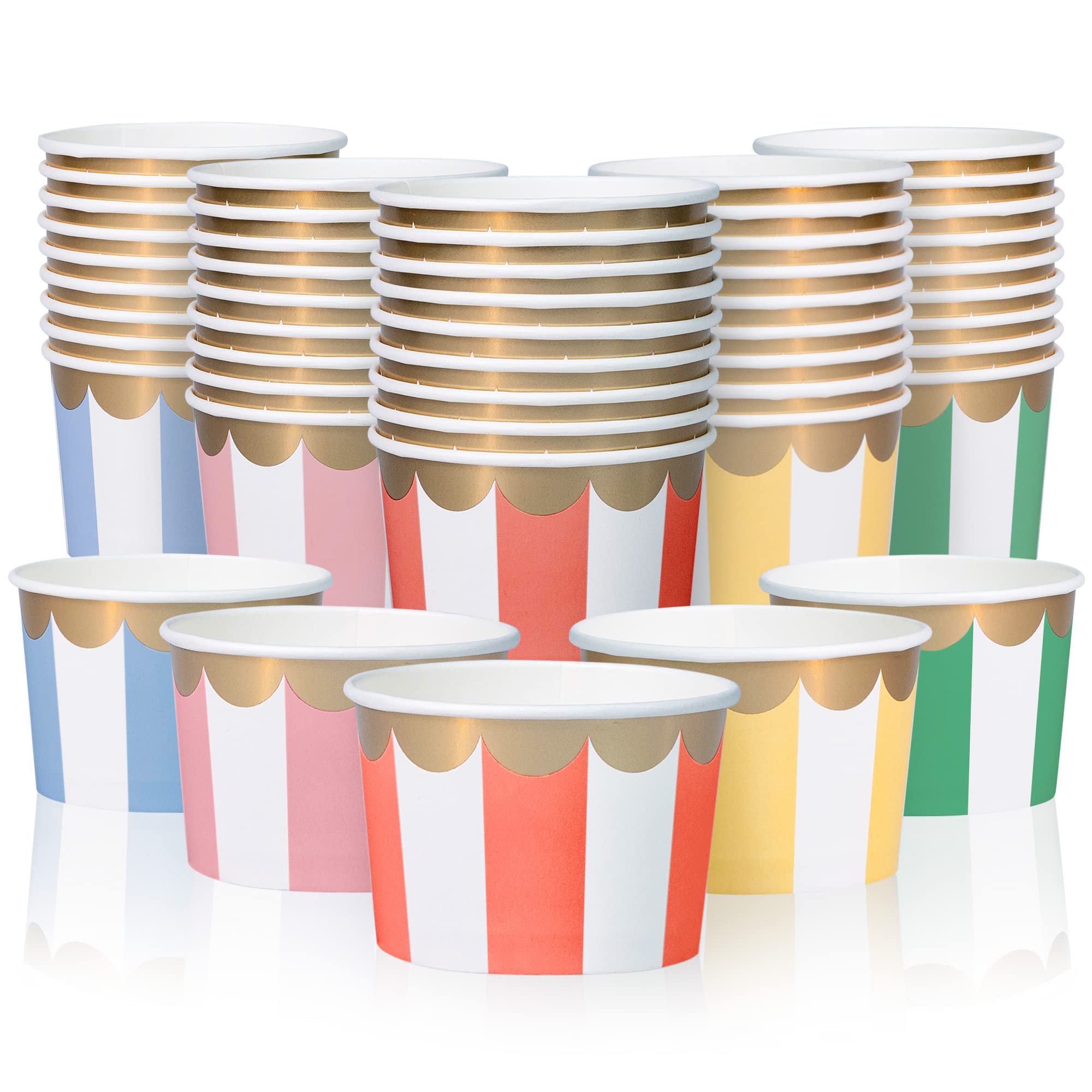 Paper Ice Cream Cups - 50-Count 9-Oz Disposable Dessert Bowls for Hot or Cold Food, 9-Ounce Party Supplies Treat Cups for Sundae