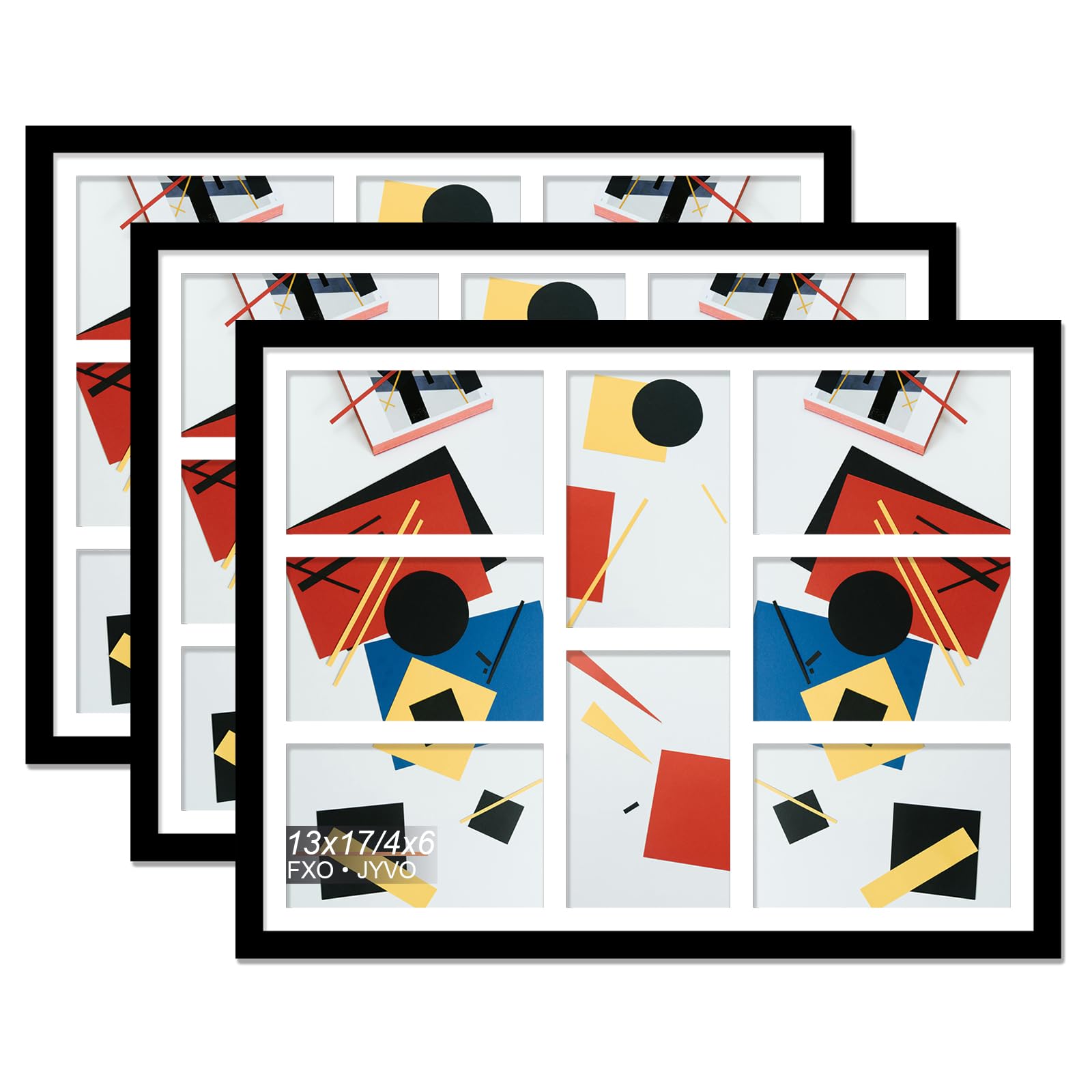 Fxojyvo 4x6 Picture Frame Collage Set of 3, Display 8 4x6 Picture Collage or 13x17 Photo Only Without Mat, Light Weight and High