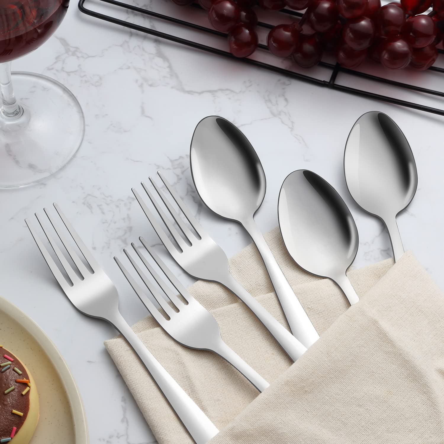 24-Piece Forks And Spoons Silverware Set, Unokit Food Grade Stainless Steel Flatware Cutlery Set For Home, Kitchen And Restauran