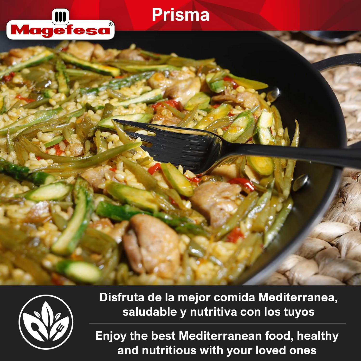 Magefesa Prisma - 13.4 Inches Paella Pan, Made Of 18/10 Stainless Steel, Triple Layer Non-Stick, For All Types Of Kitchens, Indu