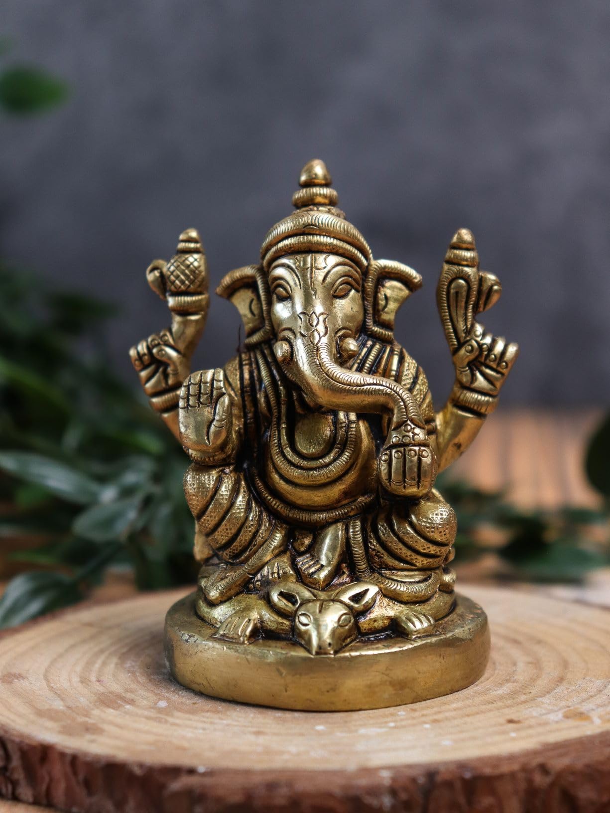 The Spiritual Living Brass Lord Ganesh Ji Idol Hindu God Ganesh Ganpati Sculpture With Round Chowki Ganesha Statue Ganpati Murti