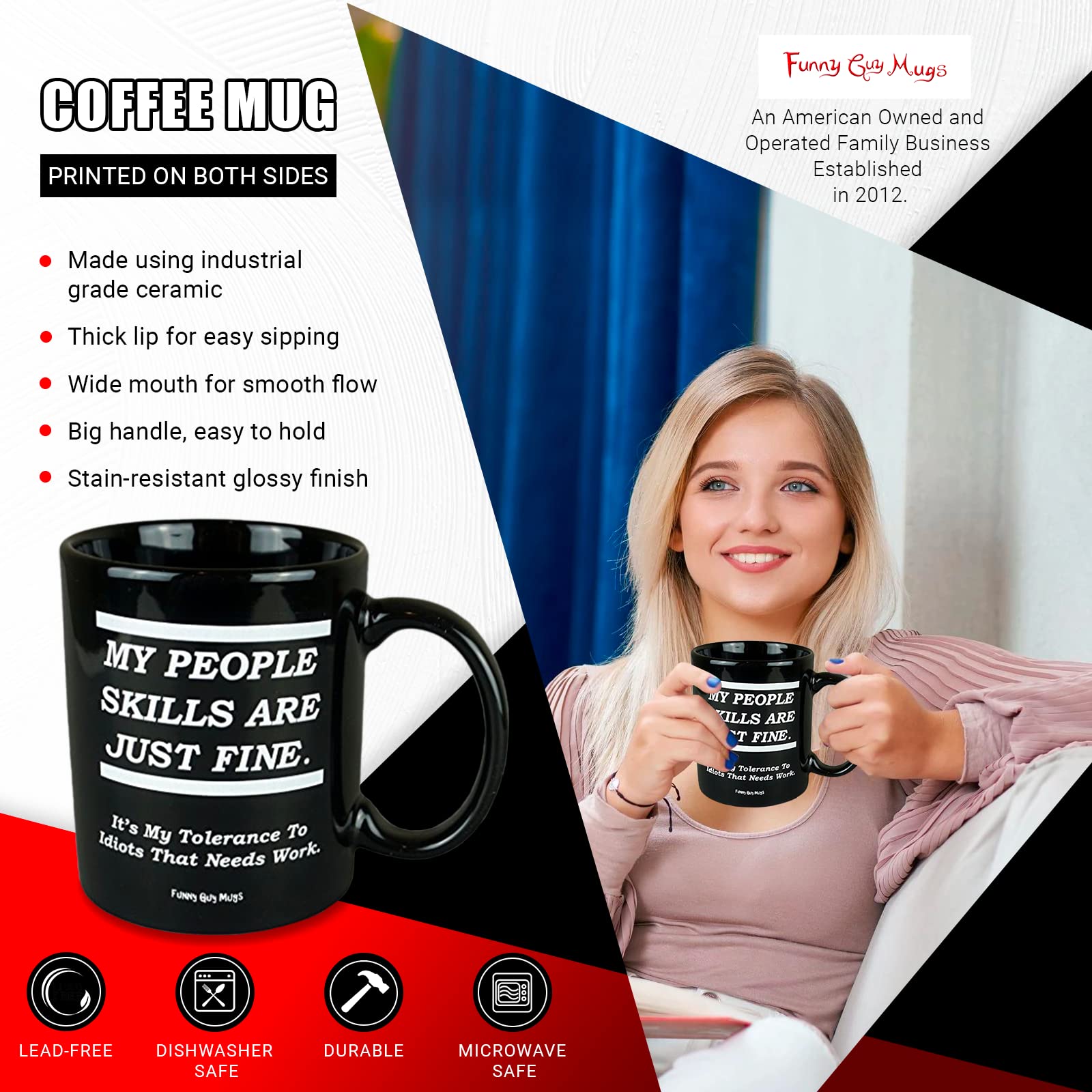 Funny Guy Mugs My People Skills Are Just Fine Ceramic Coffee Mug - 11oz - Ideal Funny Coffee Mug for Women and Men - Hilarious Novelty Coffee Cup with Witty Sayings