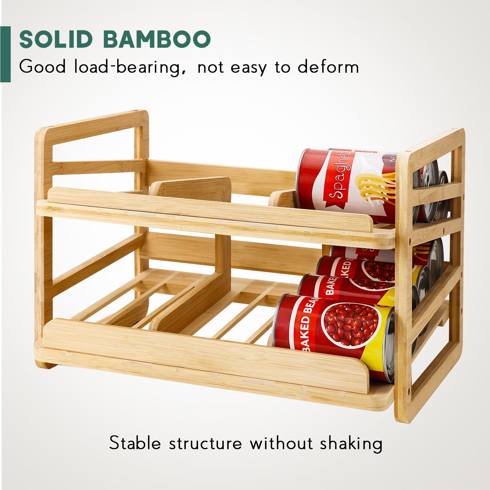Yumkfoi Rolling Bamboo Can Organizer Rack, Stackable Double-Layer Can Organizers And Storage For Pantry, Canned Goods Holder Dis