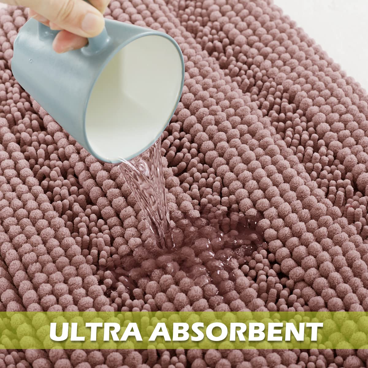 Bathroom Rugs - Luxury Chenille Dry Fast Plush Super Soft Non Skid Bathroom Kitchen Rugs Bedroom Floor Area Carpets Mats, Light