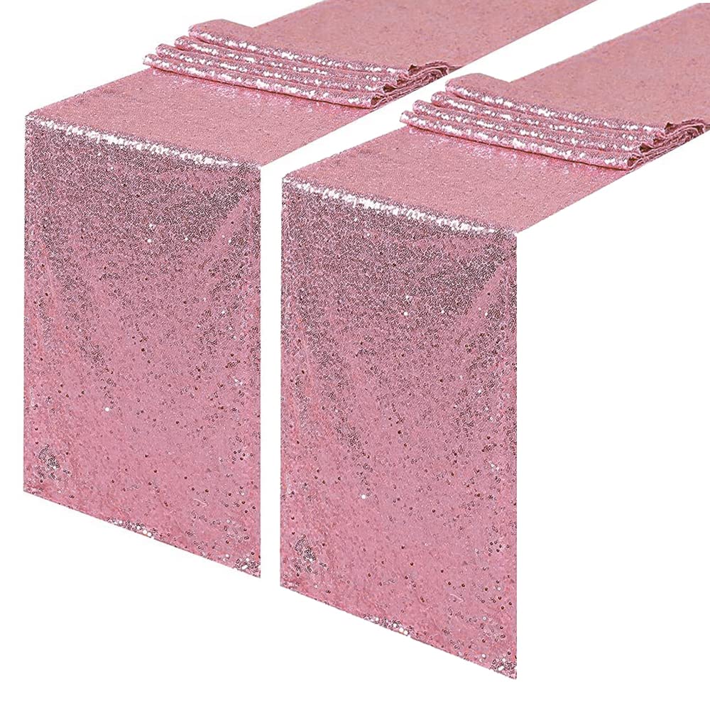 JYFLZQ Rose Pink Sequin Table Runner 12 x 108 Pack of 2 Sparkly Pink Metallic Table Runner Glitter Sequin Runner for Table Birth