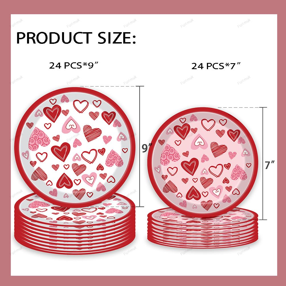 Furimuk Valentine'S Day Disposable Paper Plates Heart Love Print Dessert Plates For Valentine'S Wedding Memorial Day Bachelor Pa