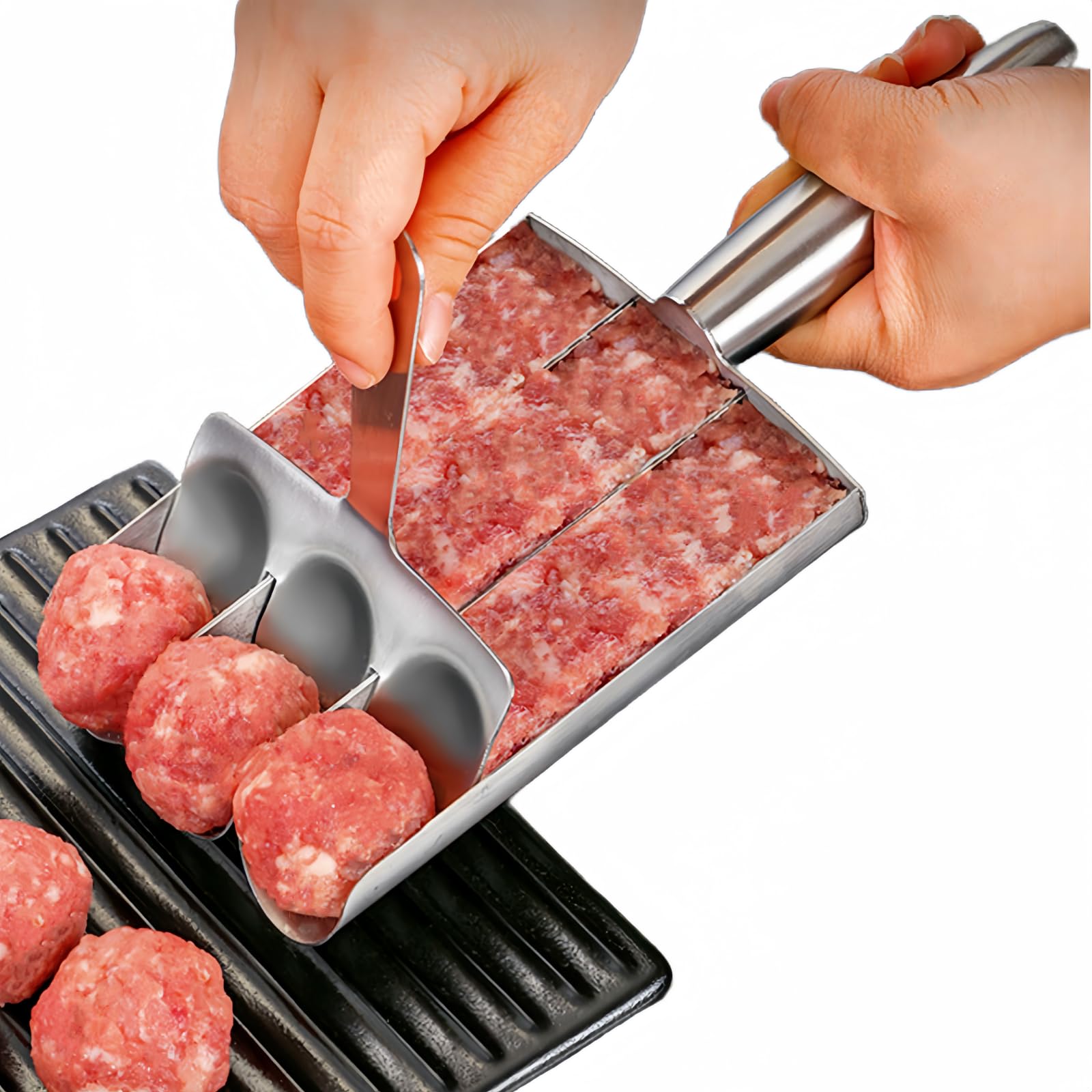 SWJLR Stainless Steel Triple Meatball Maker, Meatball maker tool, Spoon with Cutting, Meatball Making Mold Set, Home Cooking Too