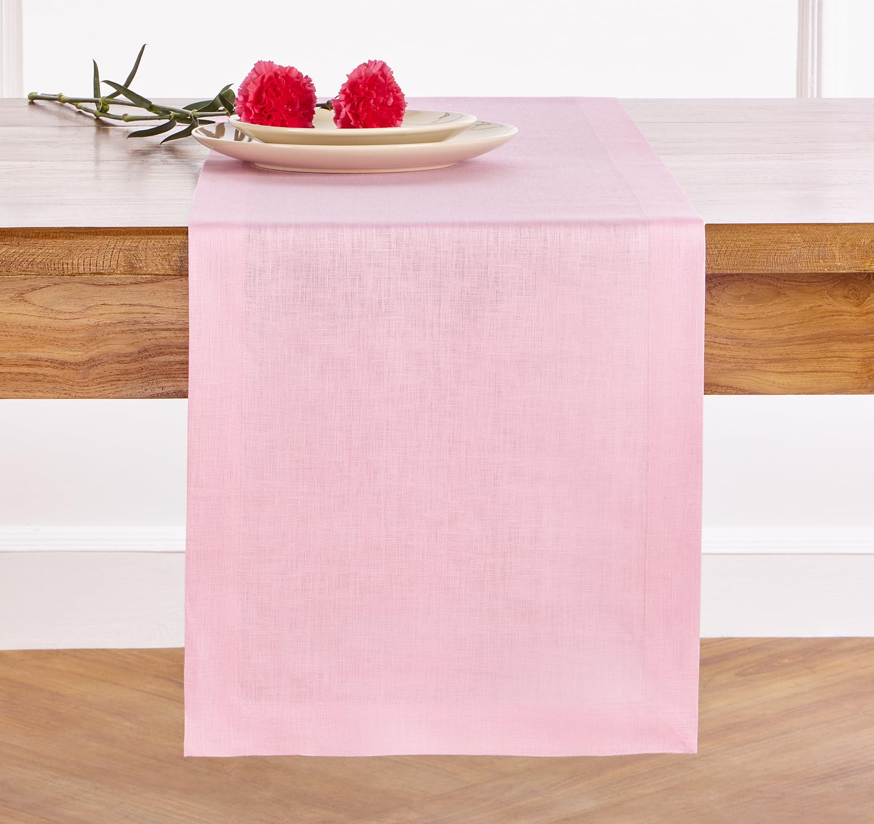 Solino Home Linen Pink Lemonade Table Runner 144 Inches Long - 100% Pure Linen Extra Long Table Runner 14 x 144 Inch for Mothers