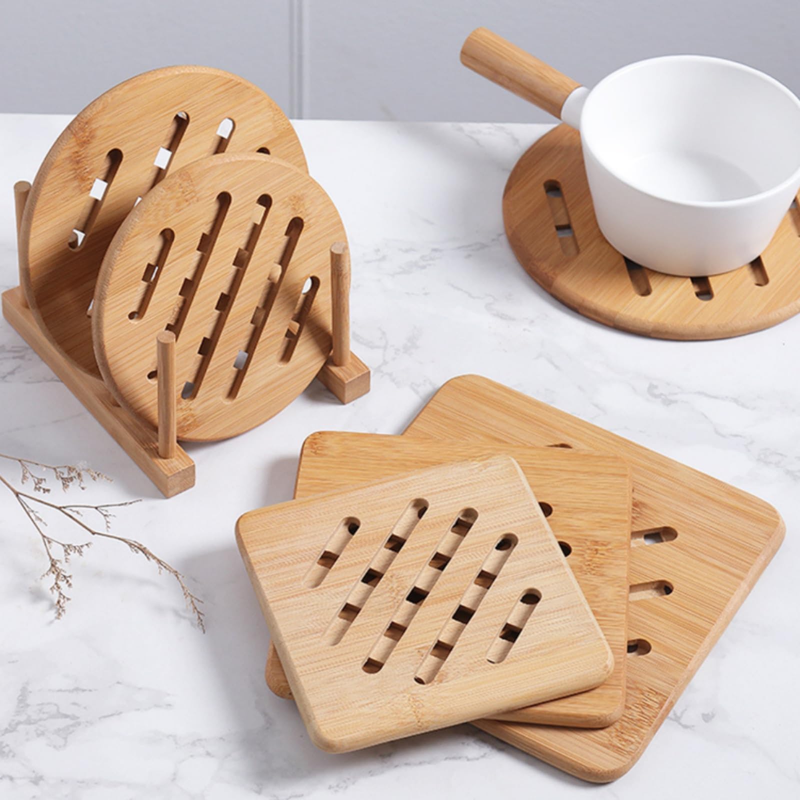Alftotrivets For Hot Pots And Pans, Bamboo Trivet Hot Pads For Kitchen Counter, Trivet Stand Mat Set Coaster For Kitchen, Wooden