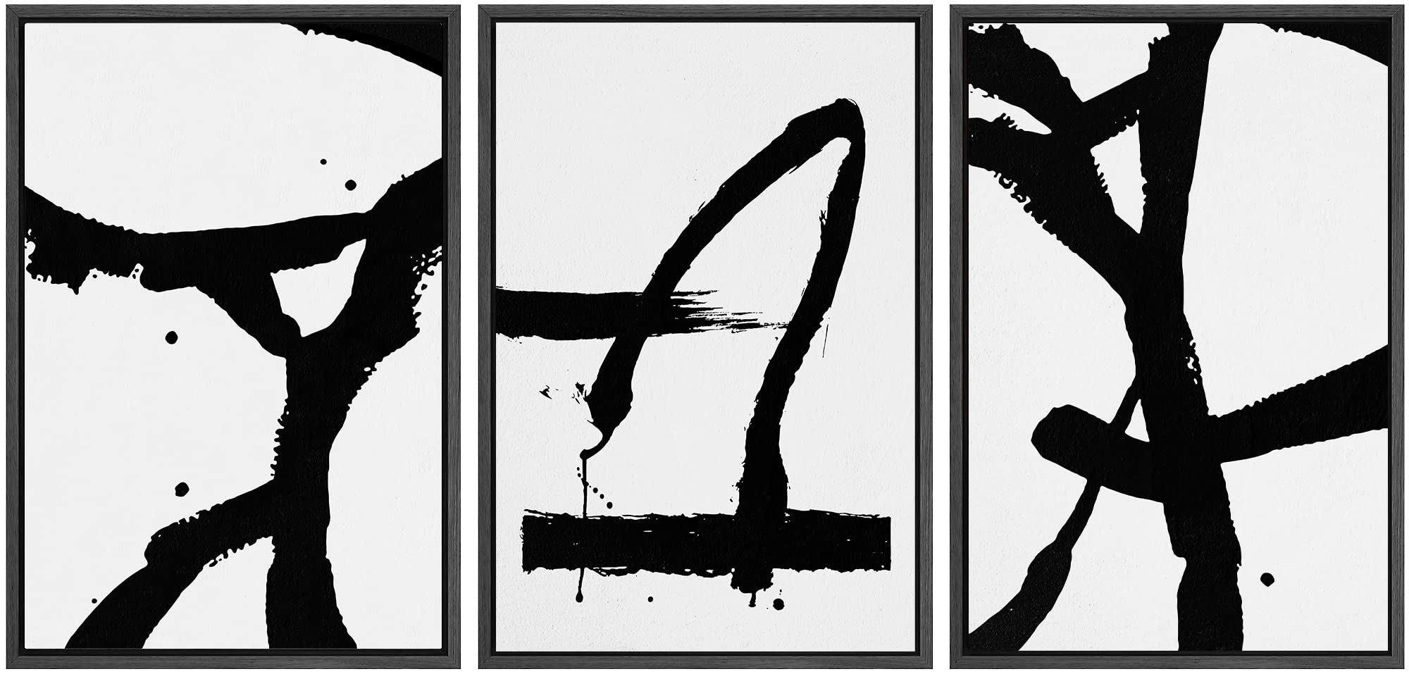 Signwin Framed Canvas Print Wall Art Trio Of Dark Paint Strokes Abstract Shapes Illustrations Modern Art Industrial Dramatic Bla