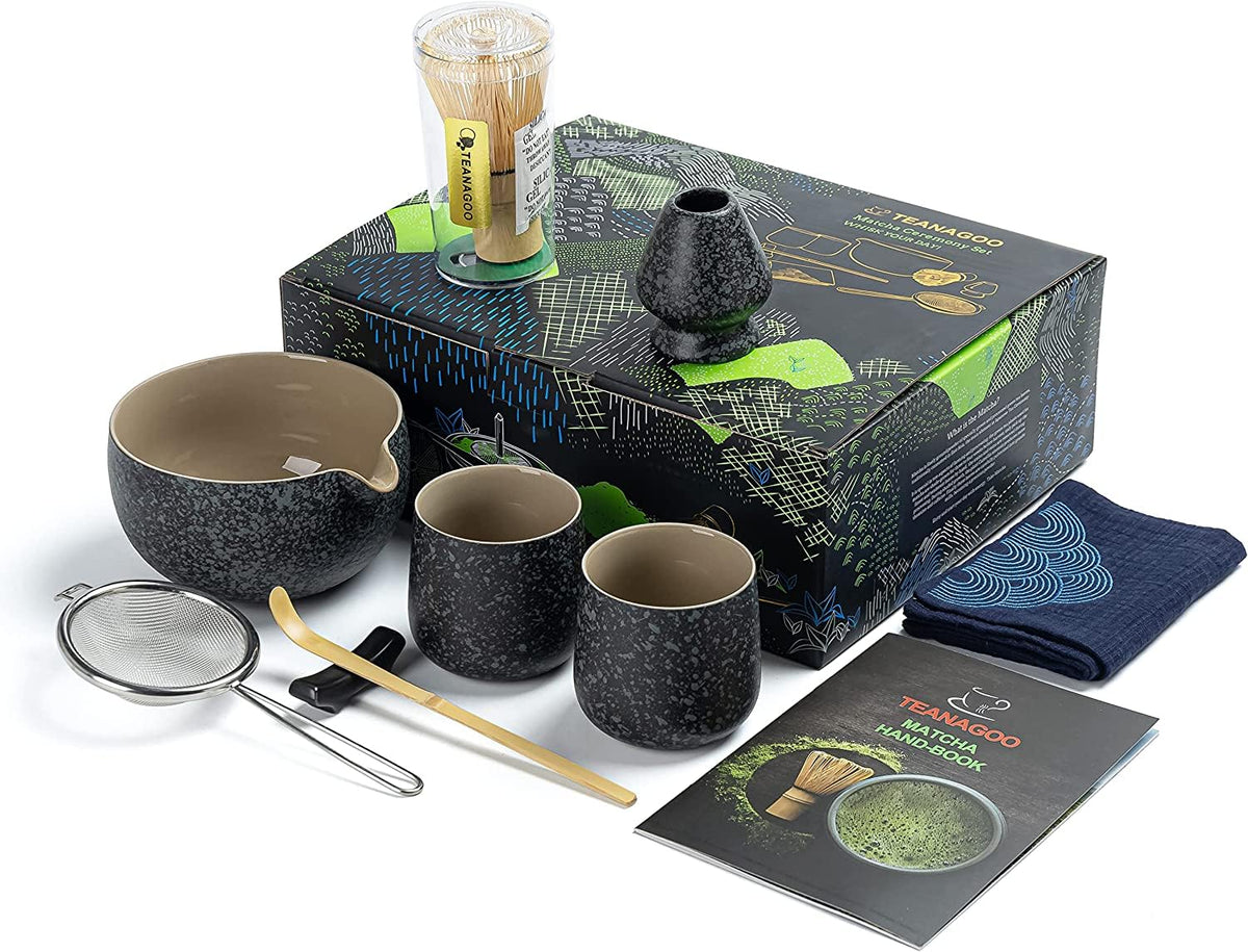 Teanagoo Matcha Set Matcha Whisk Matcha Bowl With Pouring Spout Scoop Matcha Whisk Holder Tea Making Kit. 1 Japanese Tea Set (7P