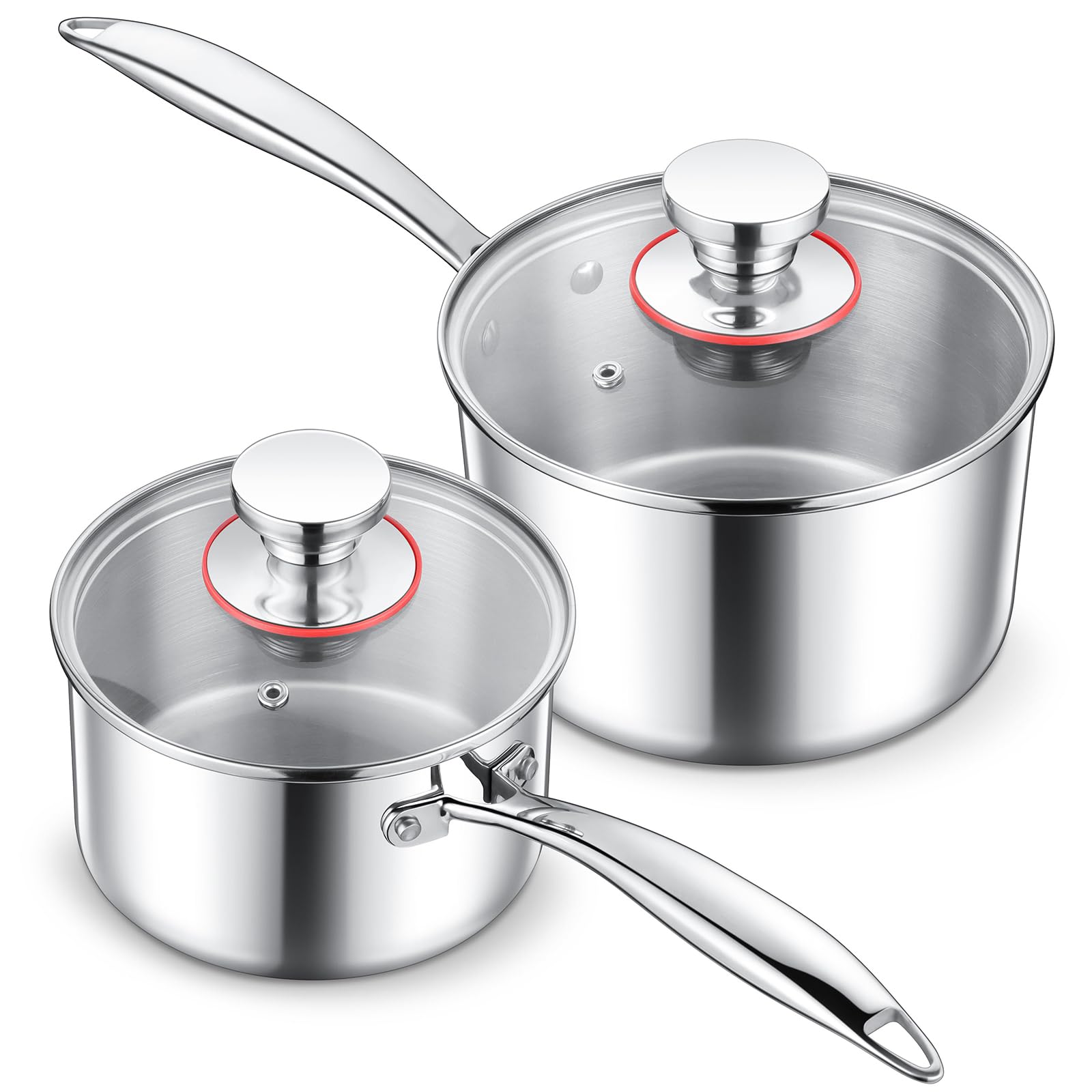 E-Far Stainless Steel Saucepan Set - 1Qt & 2 Qt, Triply Sauce Pan Pot With Lid For Cooking Pasta Warming Milk Boiling Water, Sma