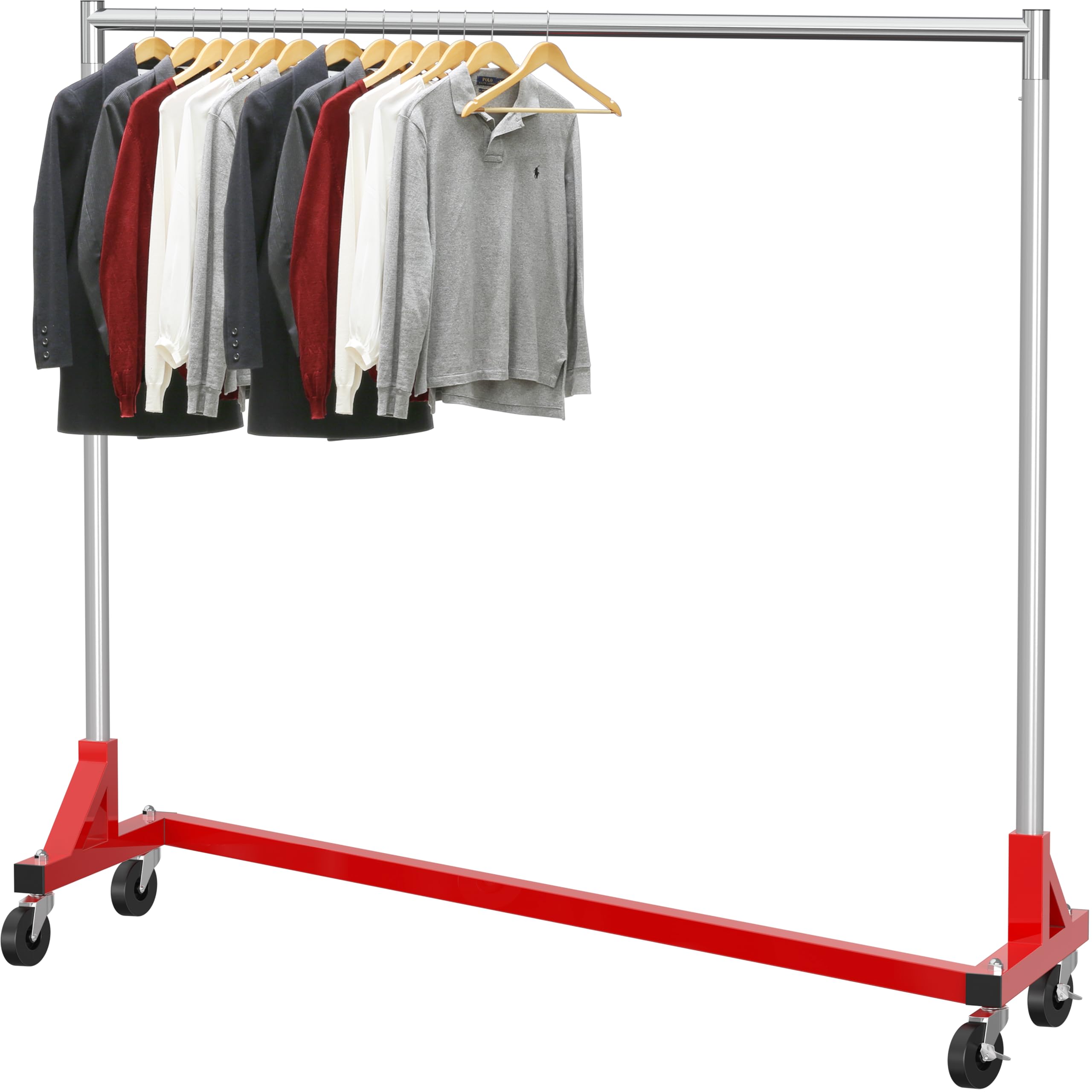 Simple Houseware Industrial Grade Z-Base Garment Rack, 500lb Load with 62 Inches Extra Long Bar, Red