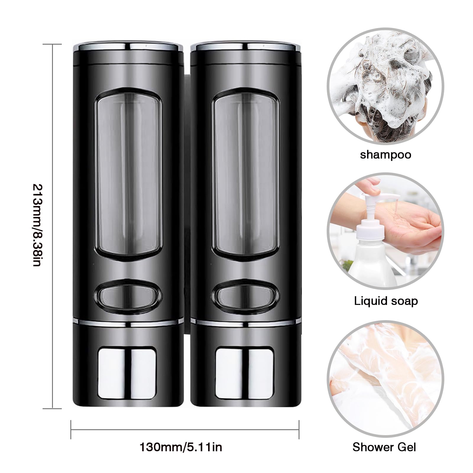 Kytree Black Hand Soap Dispenser Wall Mounted, 400Ml Bathroom Shower Dispenser, Shower Pump Dispenser And Organizer For Bathroom