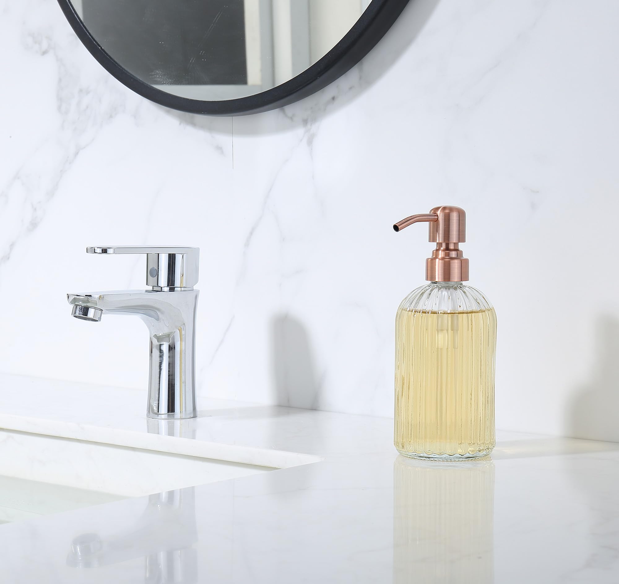 Leetcp Copper Glass Soap Dispenser With Rust Proof Metal Pump,16Oz Vintage Soap Dispenser,Clear Glass Dish Soap Dispenser For Ba