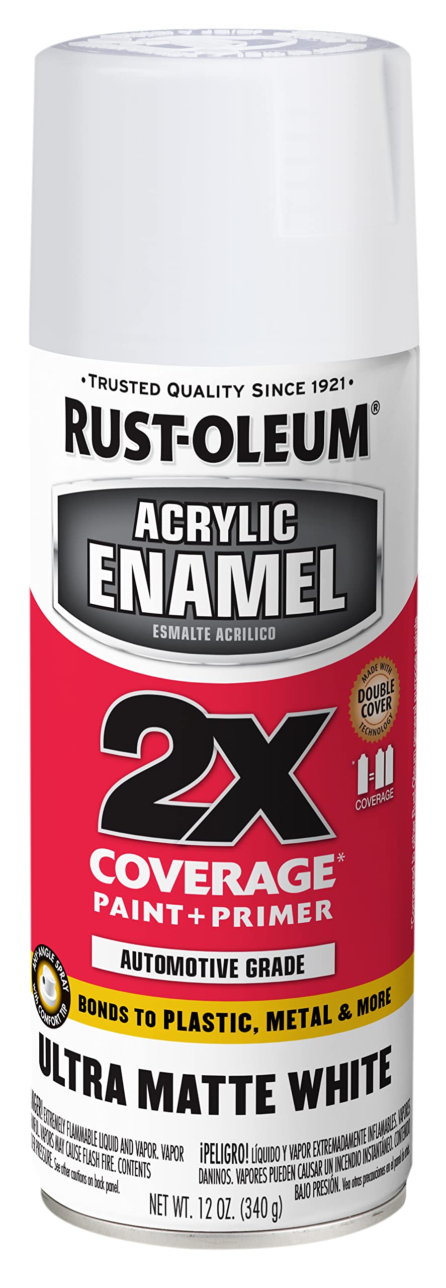 Rust-Oleum 372700 Acrylic Enamel 2X Spray Paint, 12 Oz, Ultra Matte White