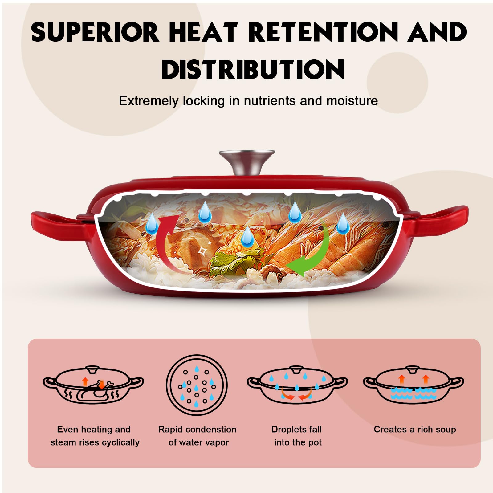 Overmont Enameled Cast Iron Dutch Oven - 3.8 Quart Dutch Oven Pot With Lid - Shallow Cookware Braising Pan - Cast Iron Casserole