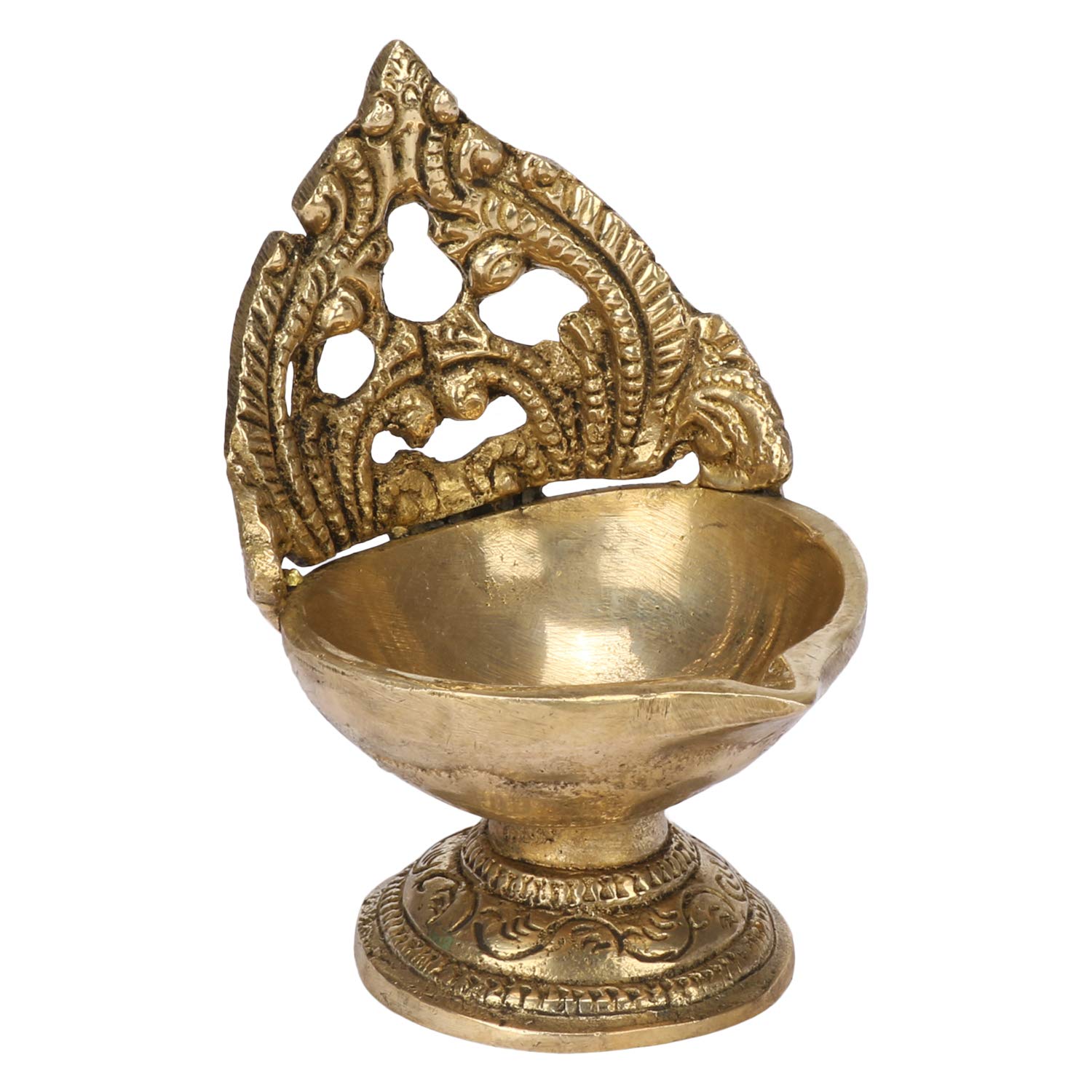 Kartique Brass Handmade Oil Diya with Stand (Gold_3 Inch X 3 Inch X 4 Inch), Standard (MNKBDIYA300GM4K2)