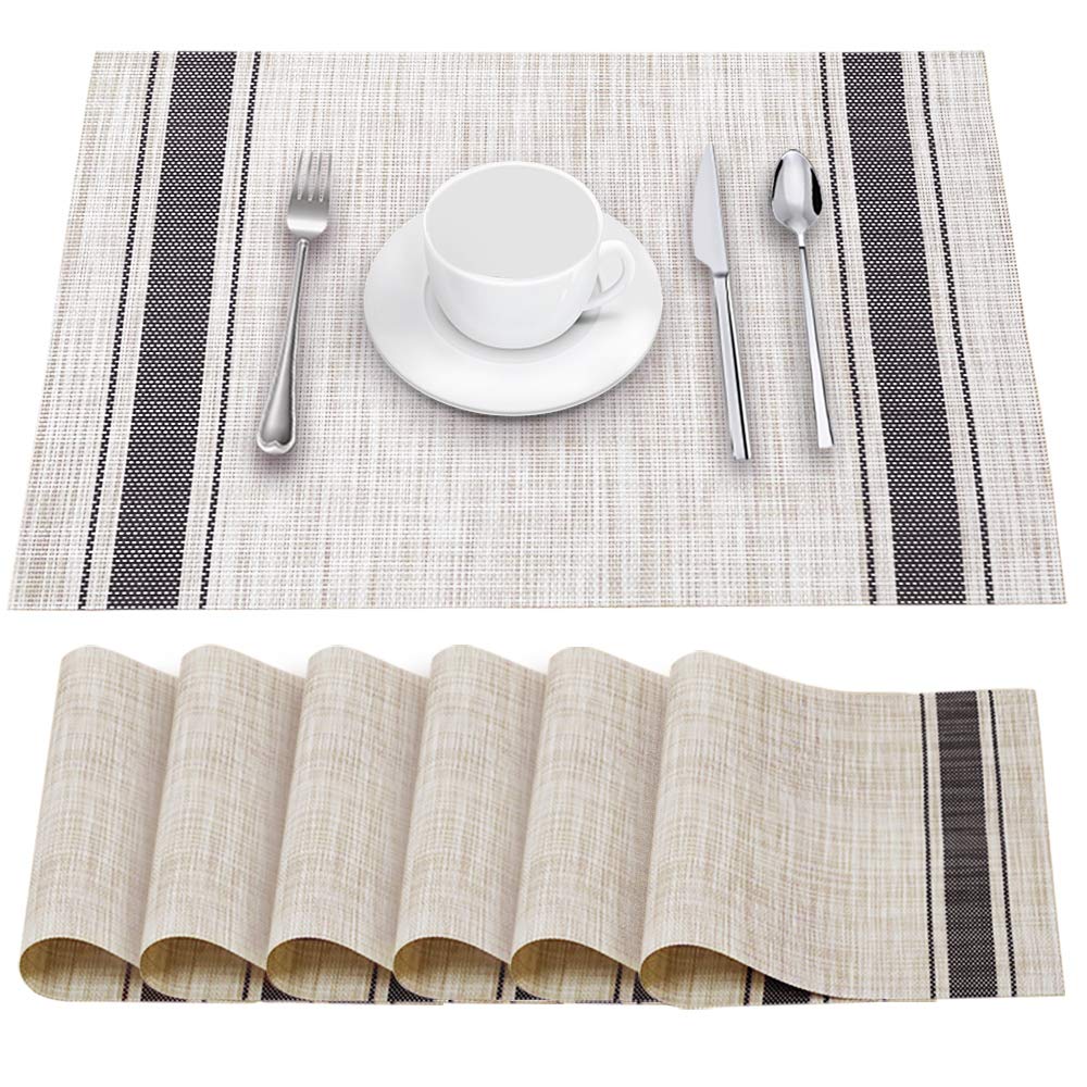 YOSICHY Table Mats Set of 6 Crossweave Woven Vinyl Placemats Heat Resistant Non-Slip Kitchen Placemats for Dining Table Washable