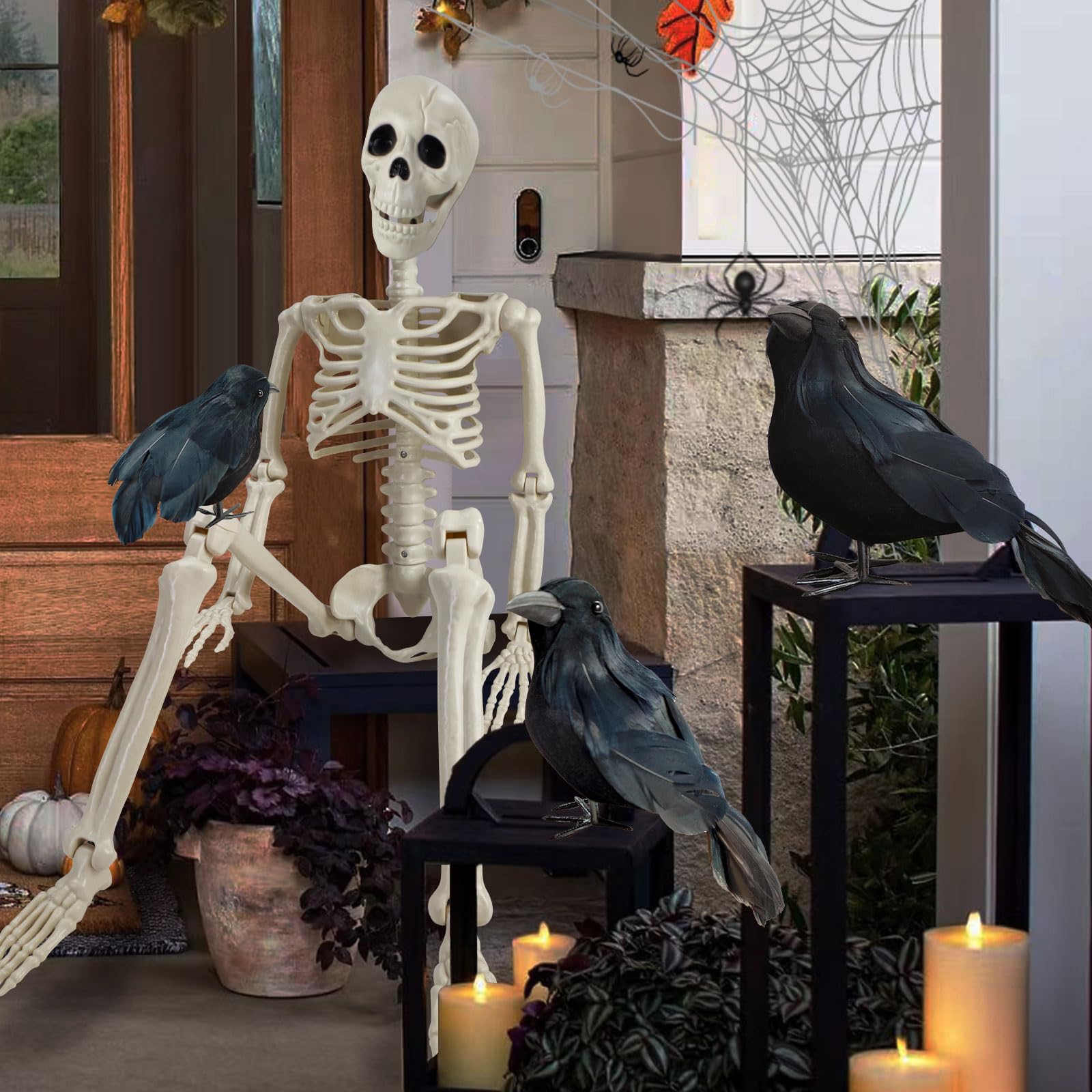 Halloween Skeleton Decorations,36'' Posable Human Skeleton Decorations For Halloween Party Decor, Haunted House Props Indoor Out