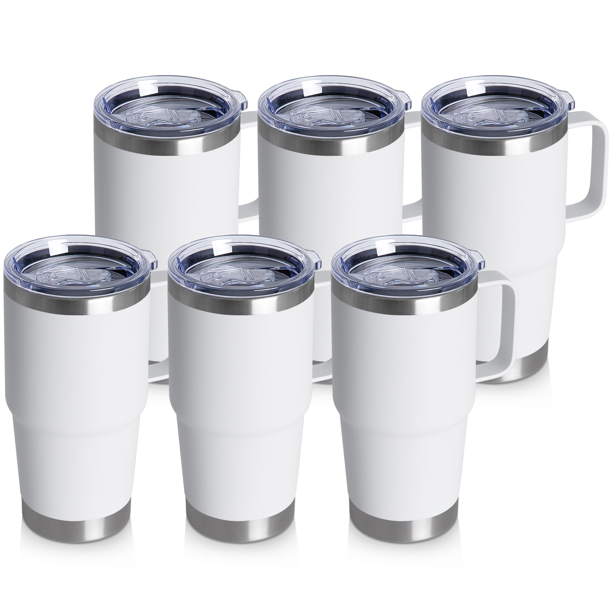 20oz Tumbler Bulk with Lid, Stainless Steel Tumbler Bulk with Handle, Metal Insulated Travel Coffee Mug Set with Handle, Double 